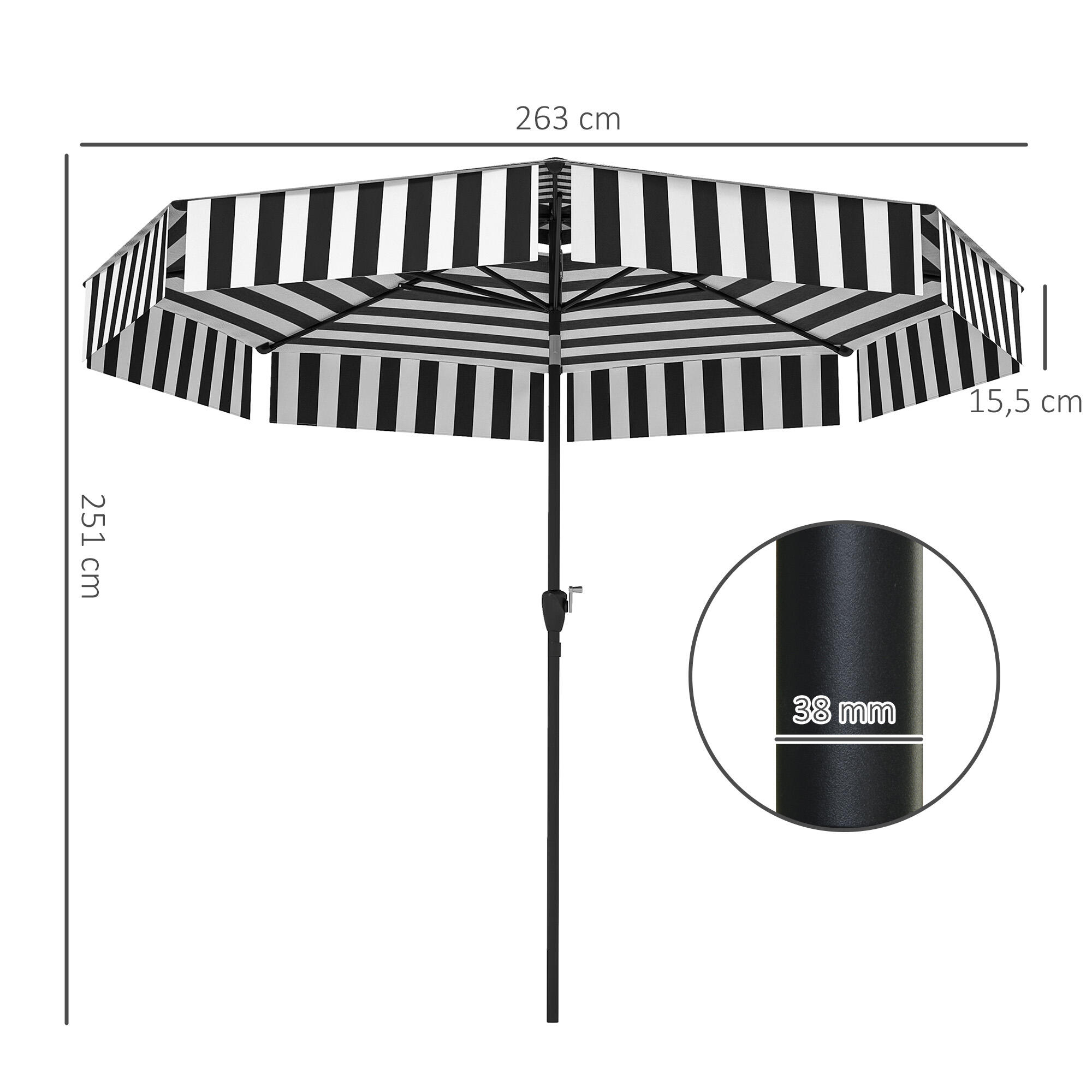 Sombrilla Outsunny 263x263x251 cm Negro y Blanco 3/7