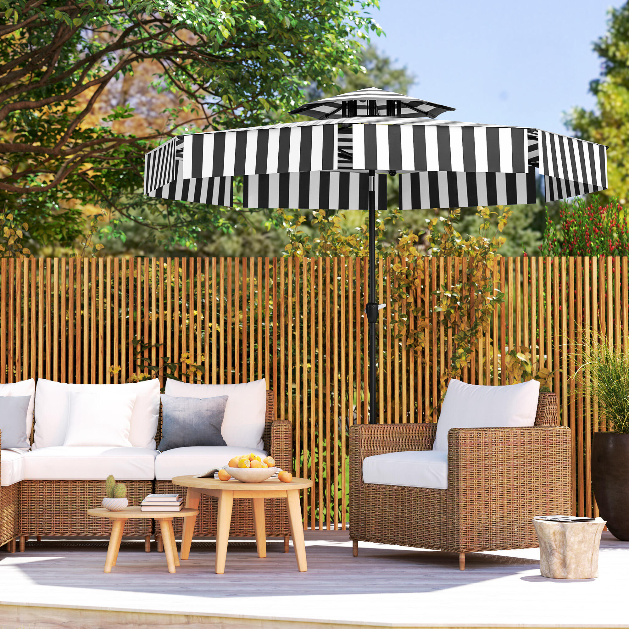 Sombrilla Outsunny 263x263x251 cm Negro y Blanco 5/7