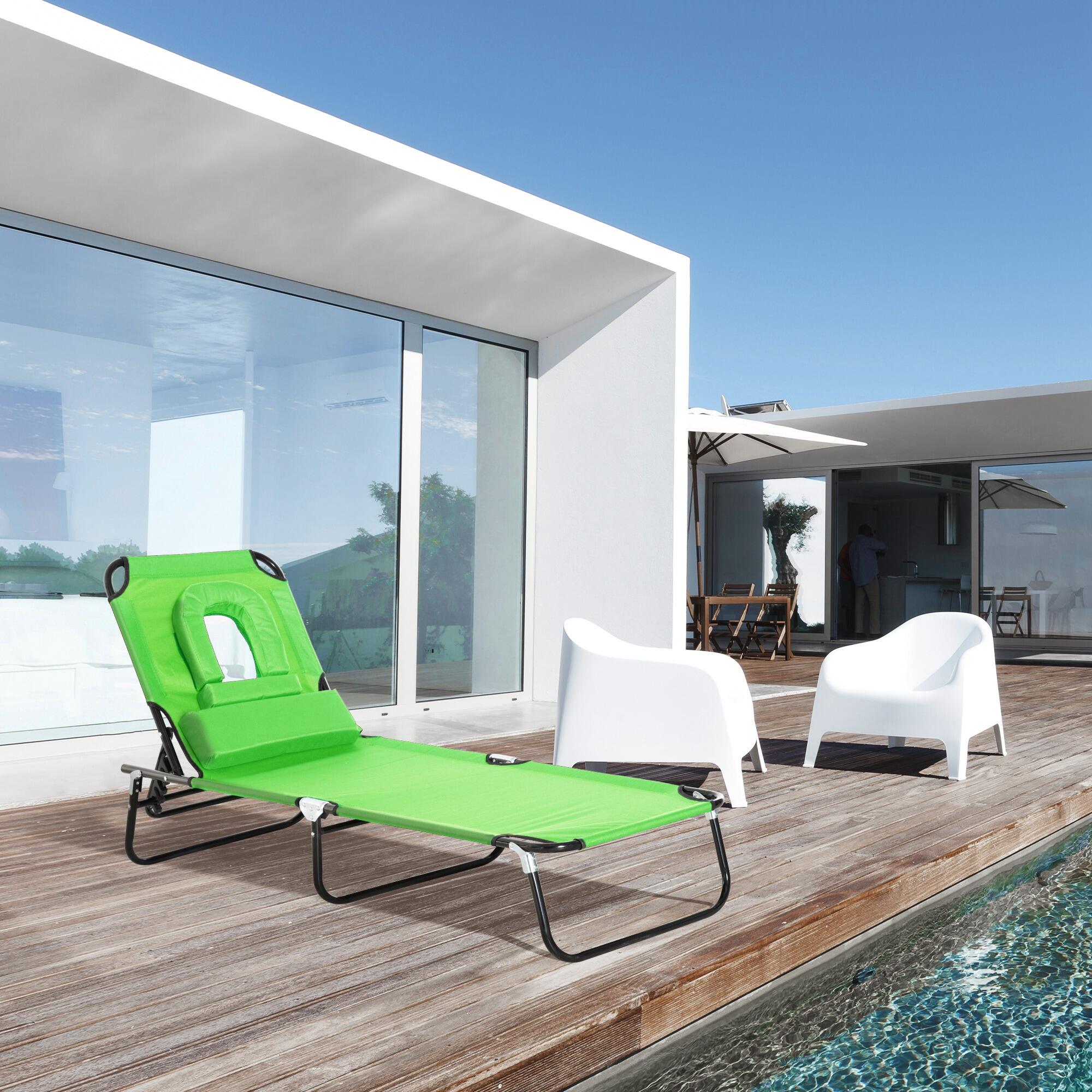 Tumbona Plegable Outsunny 190x56x28 cm Verde 2/7