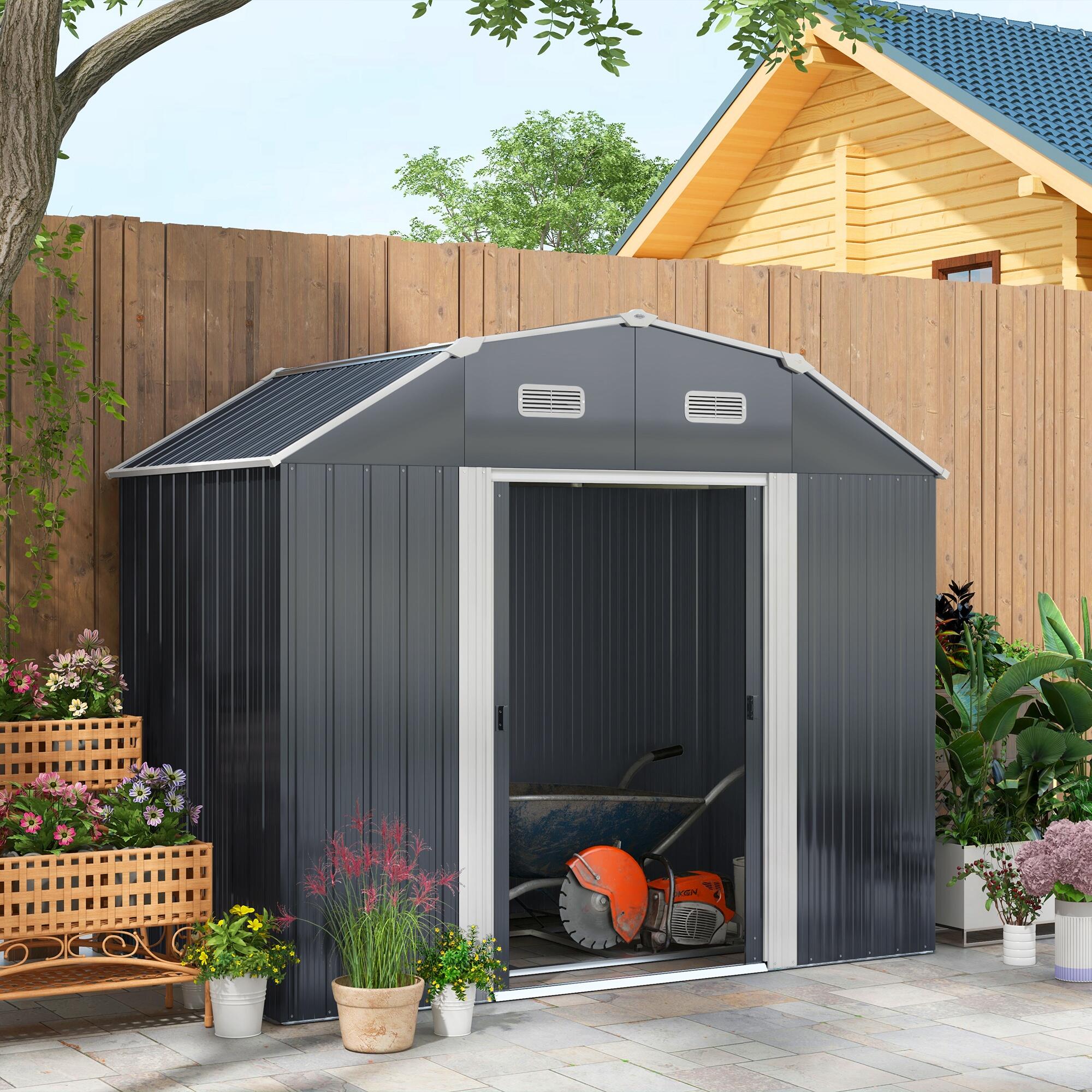 Abrigo de exterior 238x132x198.5 cm cinza escuro/cinza de carvão Outsunny 2/7