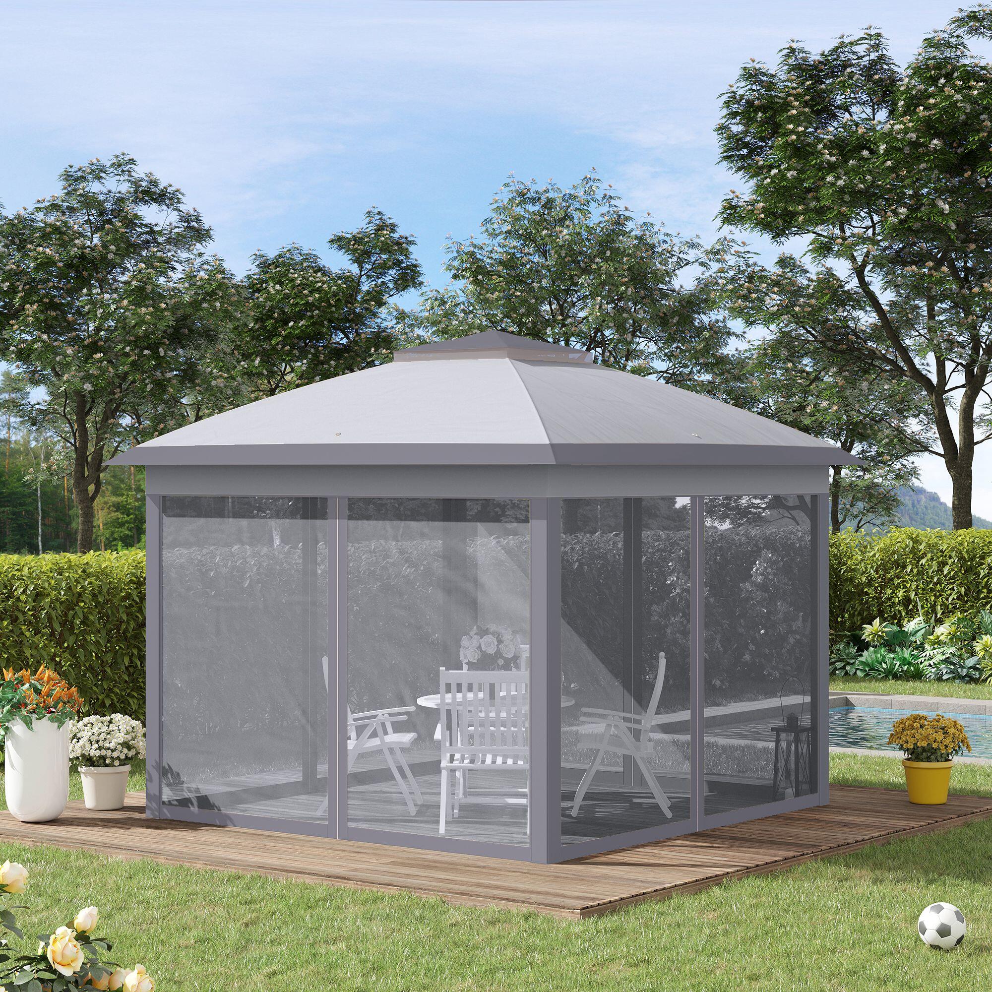 Pérgola dobrável 330x330x288 cm cinzento Outsunny 2/7