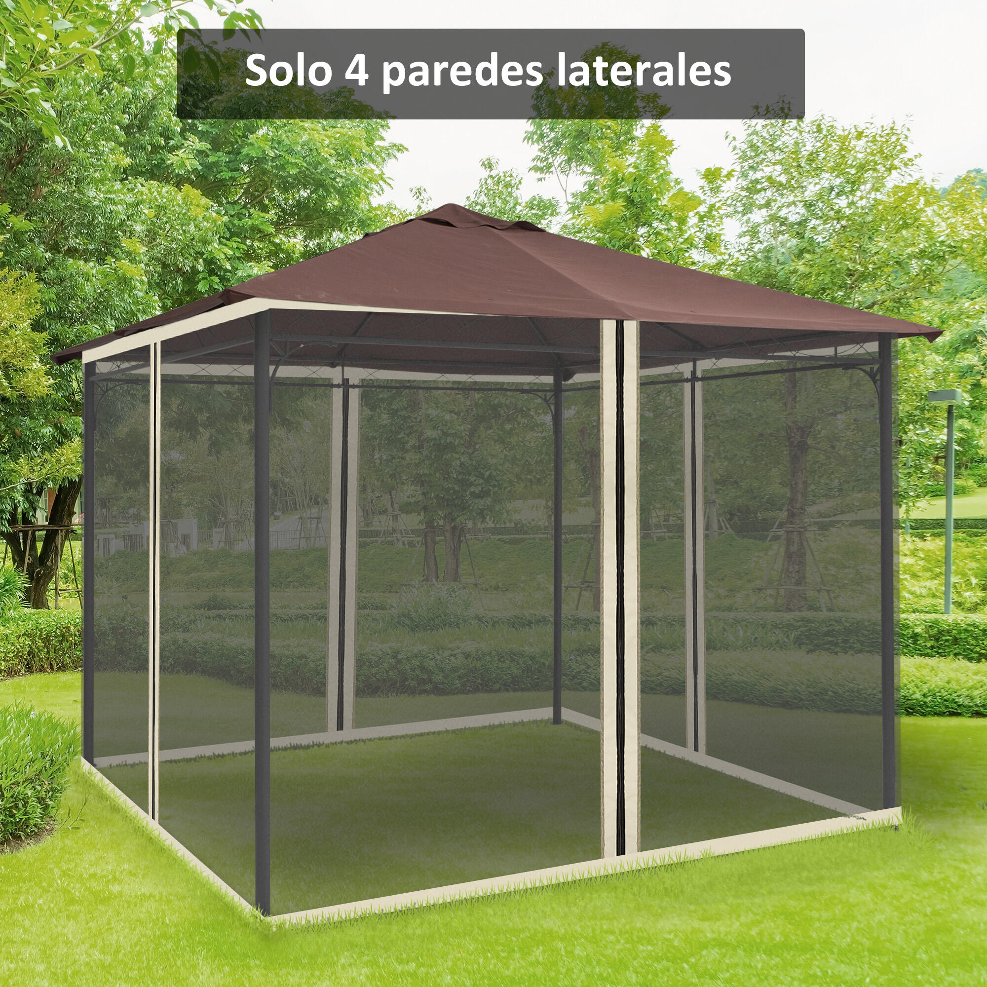 4 Paneles Laterales de Mosquitera para Carpa Outsunny 302x0x207cm Negro 2/7