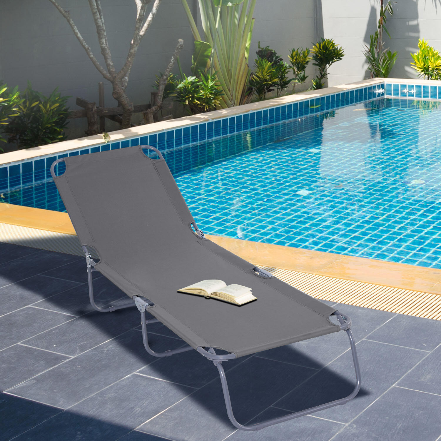 Espreguiçadeira de jardim cinza escuro/cinza de carvão Outsunny 2/7