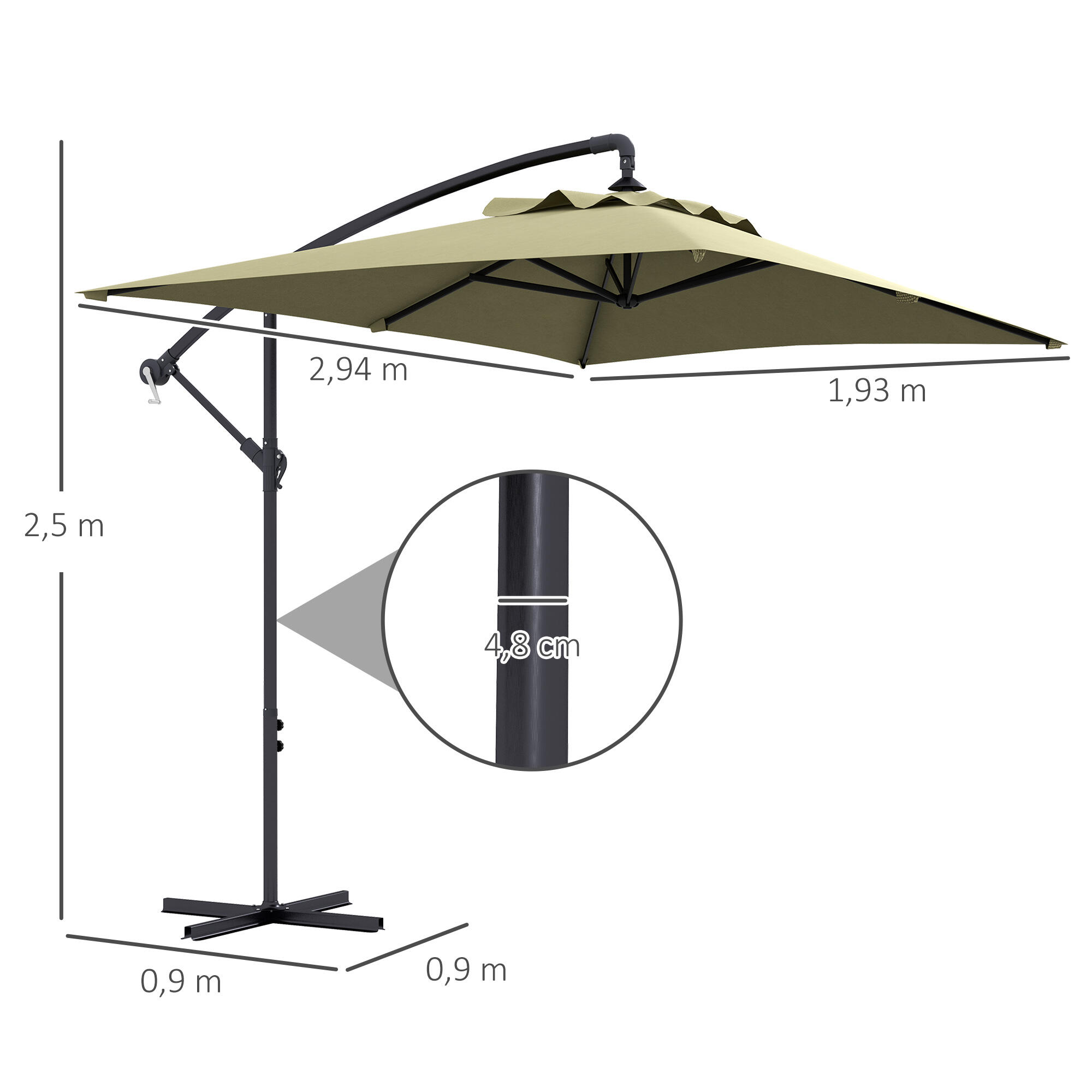 Parasol Excéntrico Outsunny 294x193x250 cm Beige 3/7
