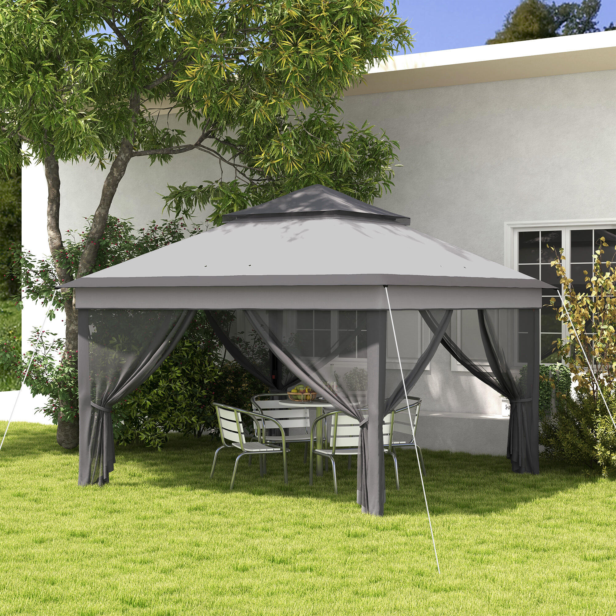 Tenda dobrável 326x326x272 cm cinzento Outsunny 2/7