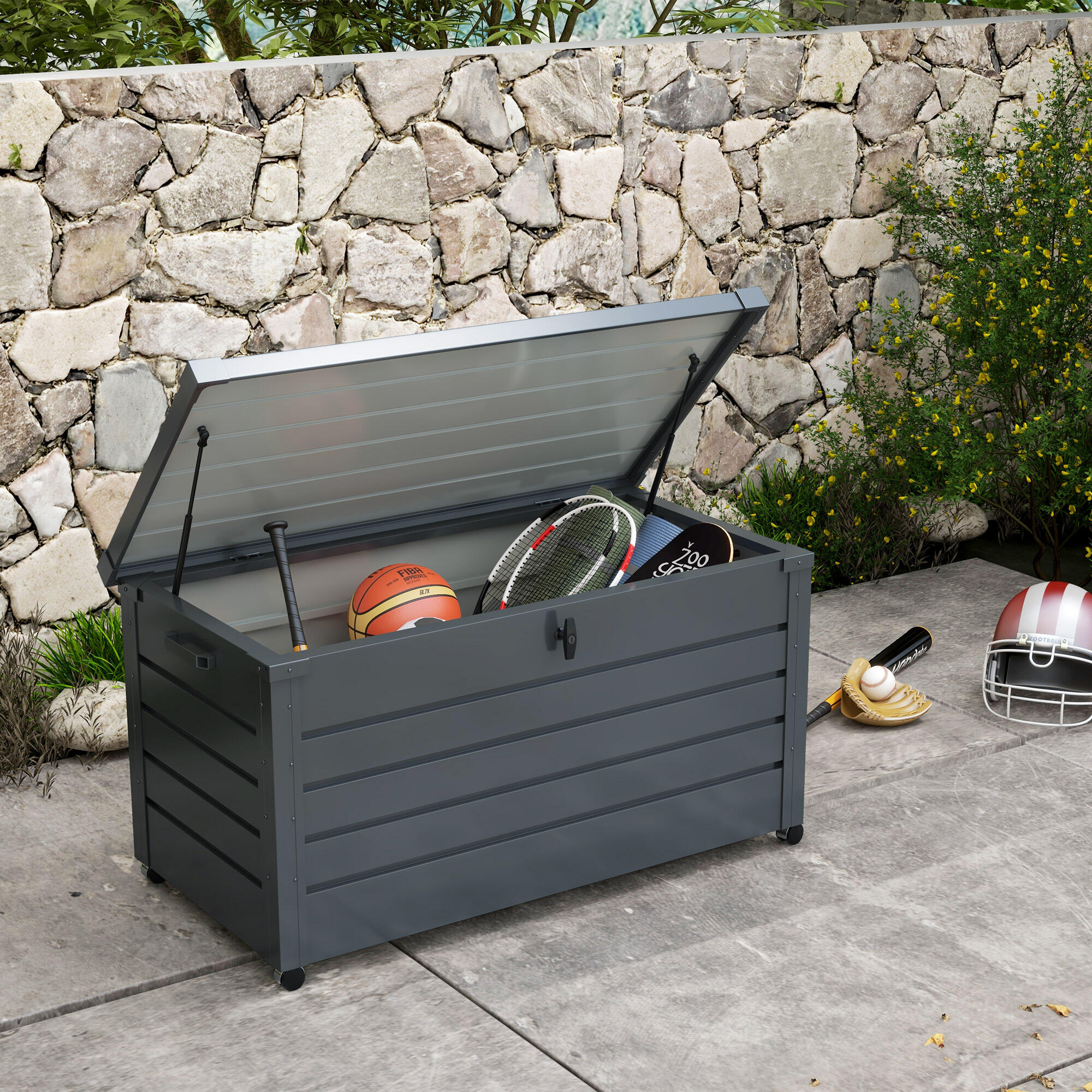 Baúl de Exterior Outsunny 120x62x66 cm Gris Oscuro 2/7