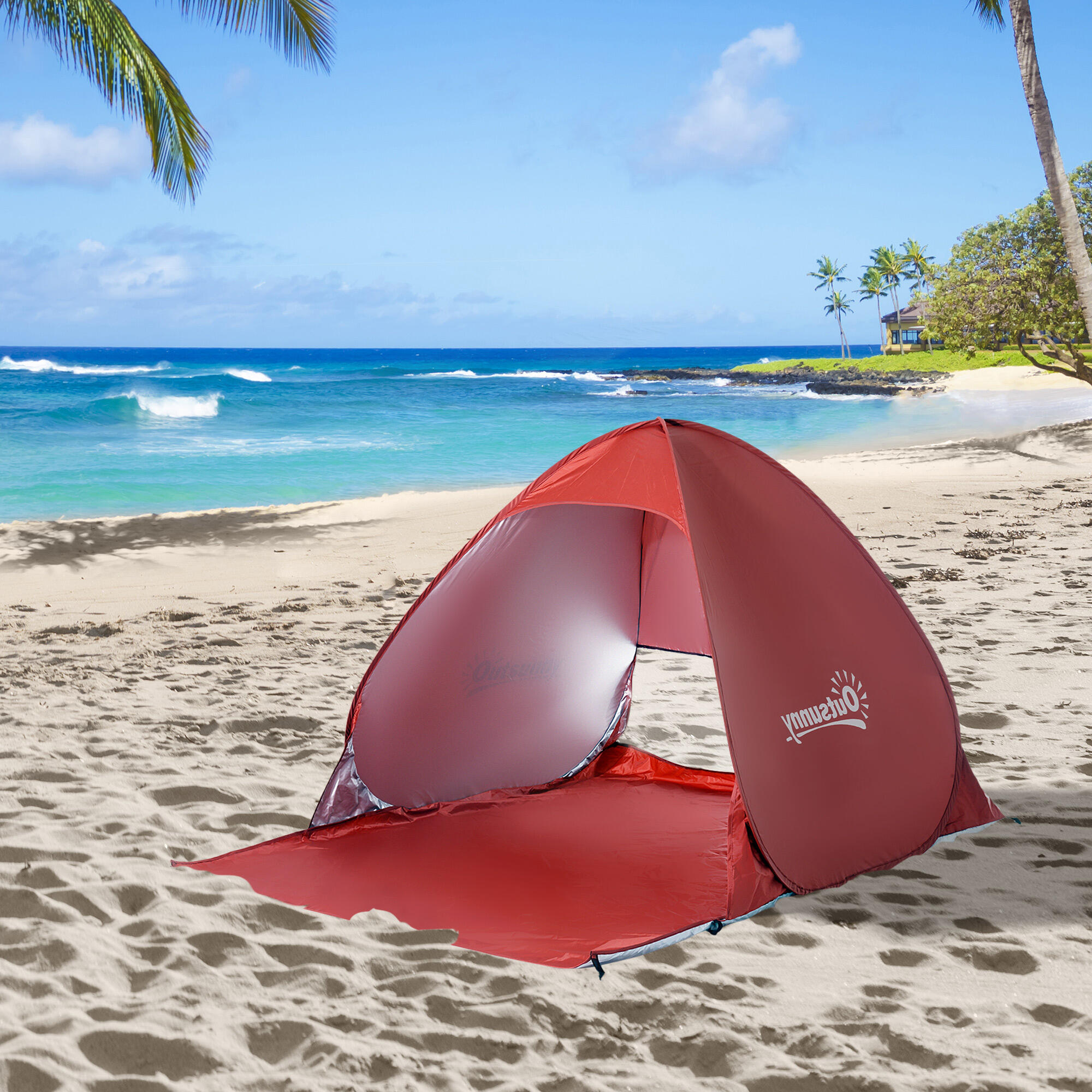 Tienda de Campaña Outsunny 200x150x119 cm Rojo 2/7