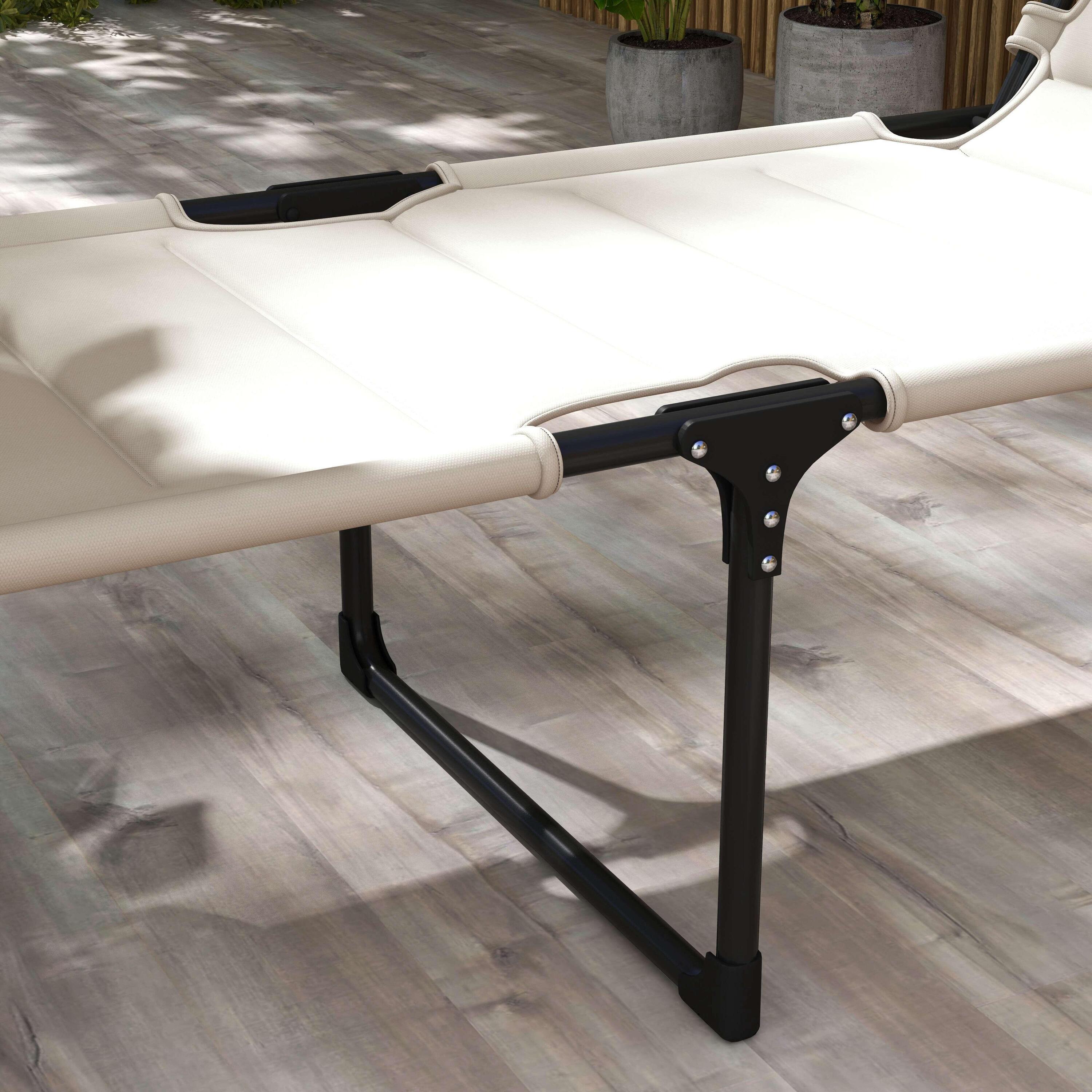 Tumbona Plegable Outsunny 70x200x45 cm Crema 4/7
