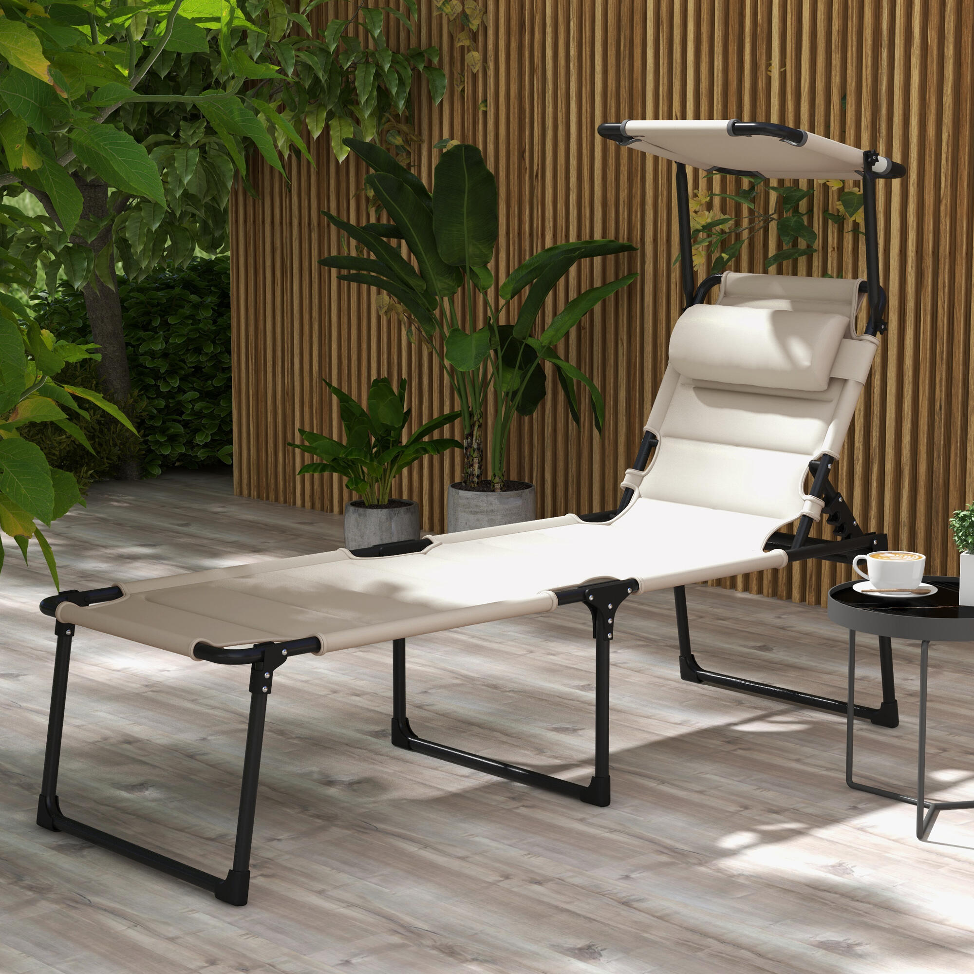Tumbona Plegable Outsunny 70x200x45 cm Crema 2/7