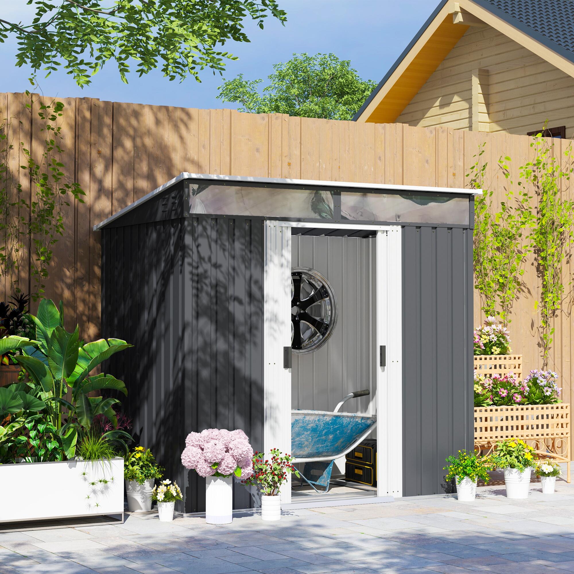 Abrigo de Jardim 195x122x181,5 cm cinzento Outsunny 7/7