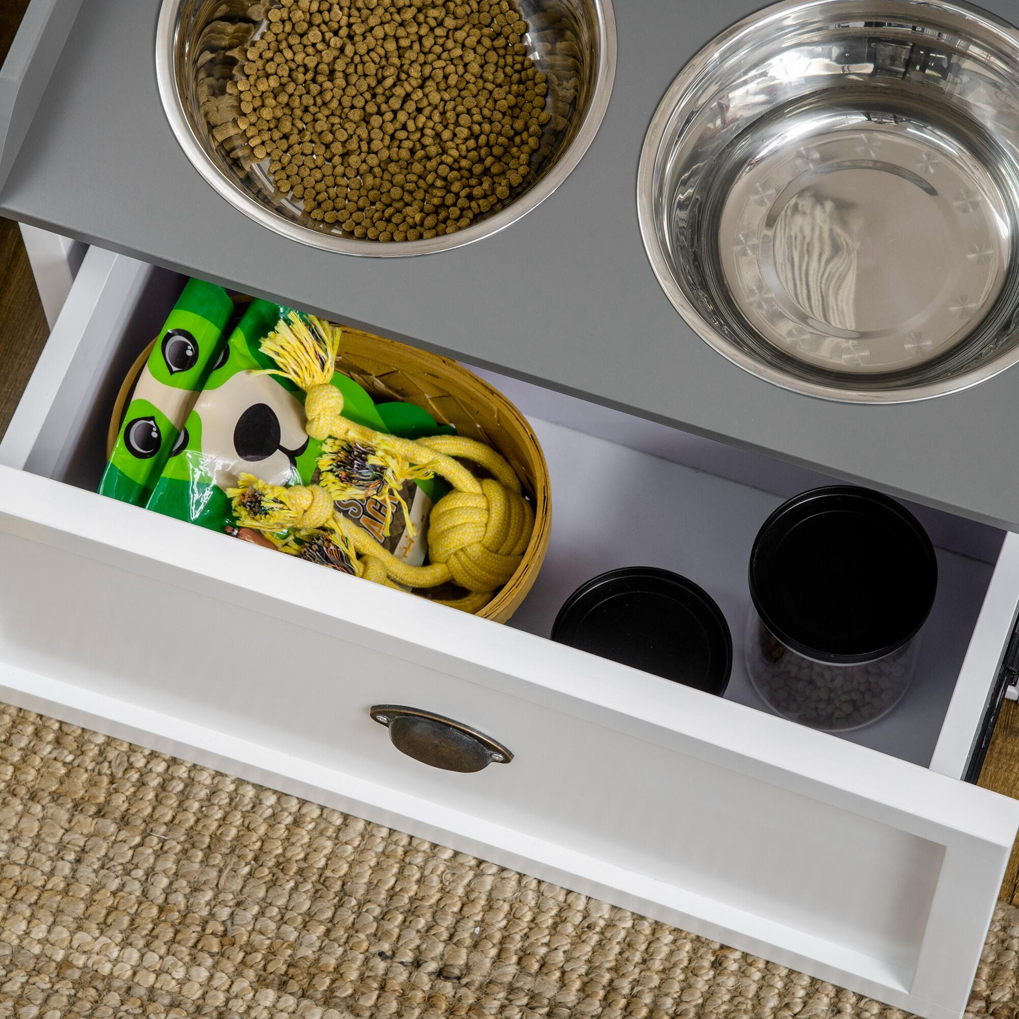 Comedero elevado para perros con 2 tazones PawHut 60x30x36 cm blanco 4/7