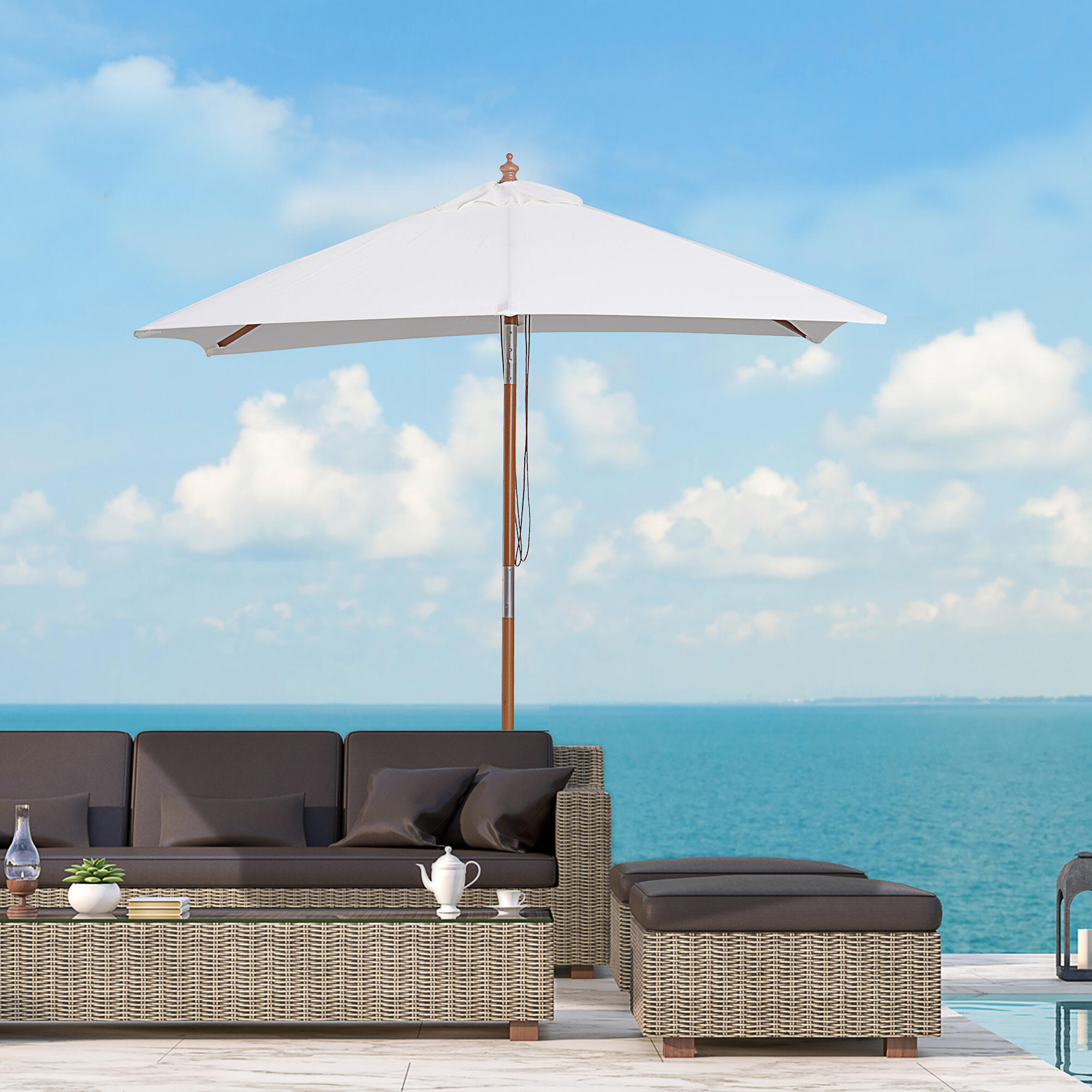 Sombrilla de camping Outsunny 200x150x235 cm Crema 2/8