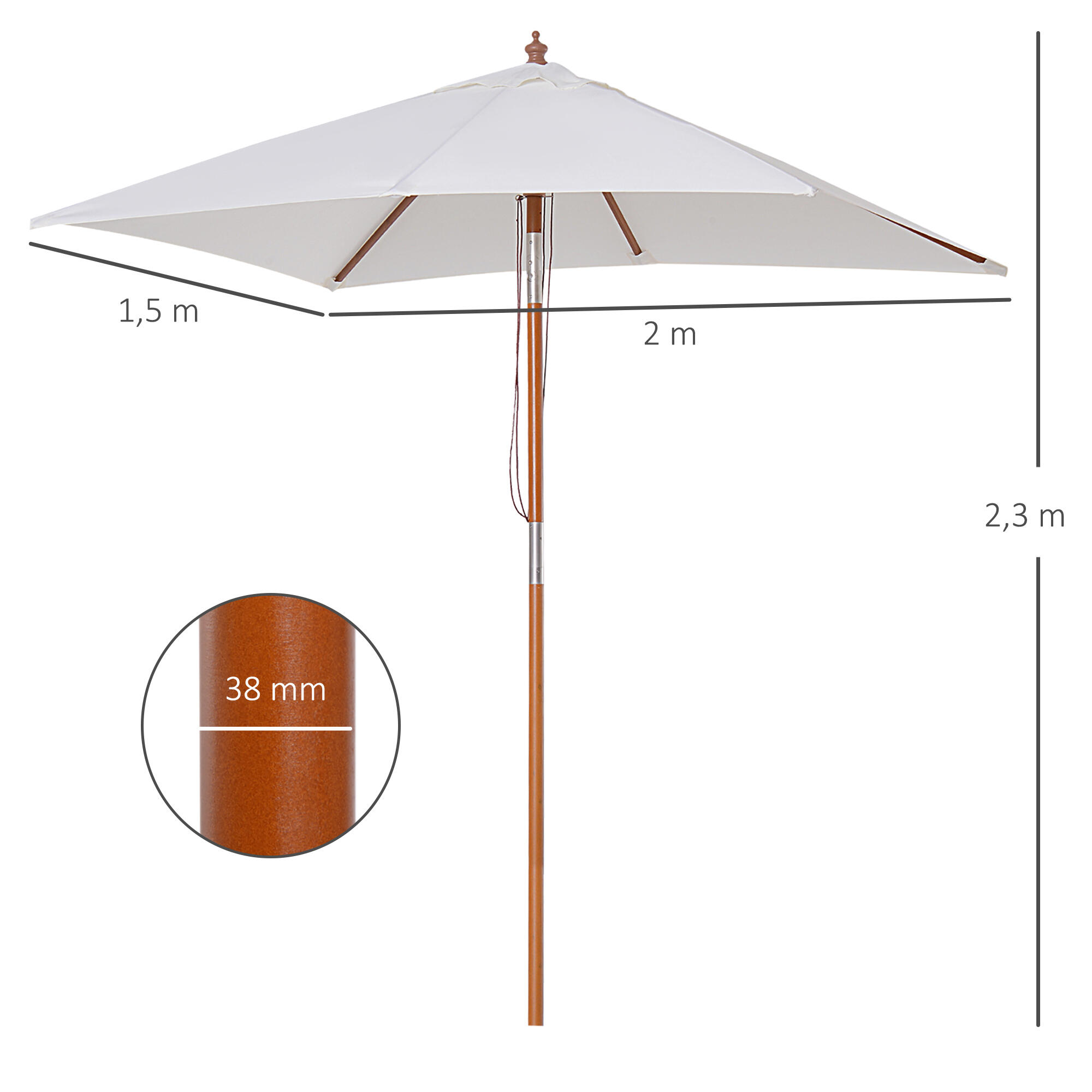 Sombrilla de camping Outsunny 200x150x235 cm Crema 3/8