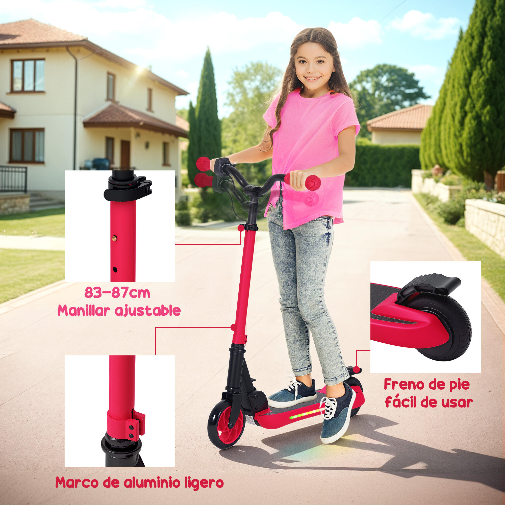 Patinete Eléctrico Plegable SPORTNOW 74x52x87 cm Rojo 6/9