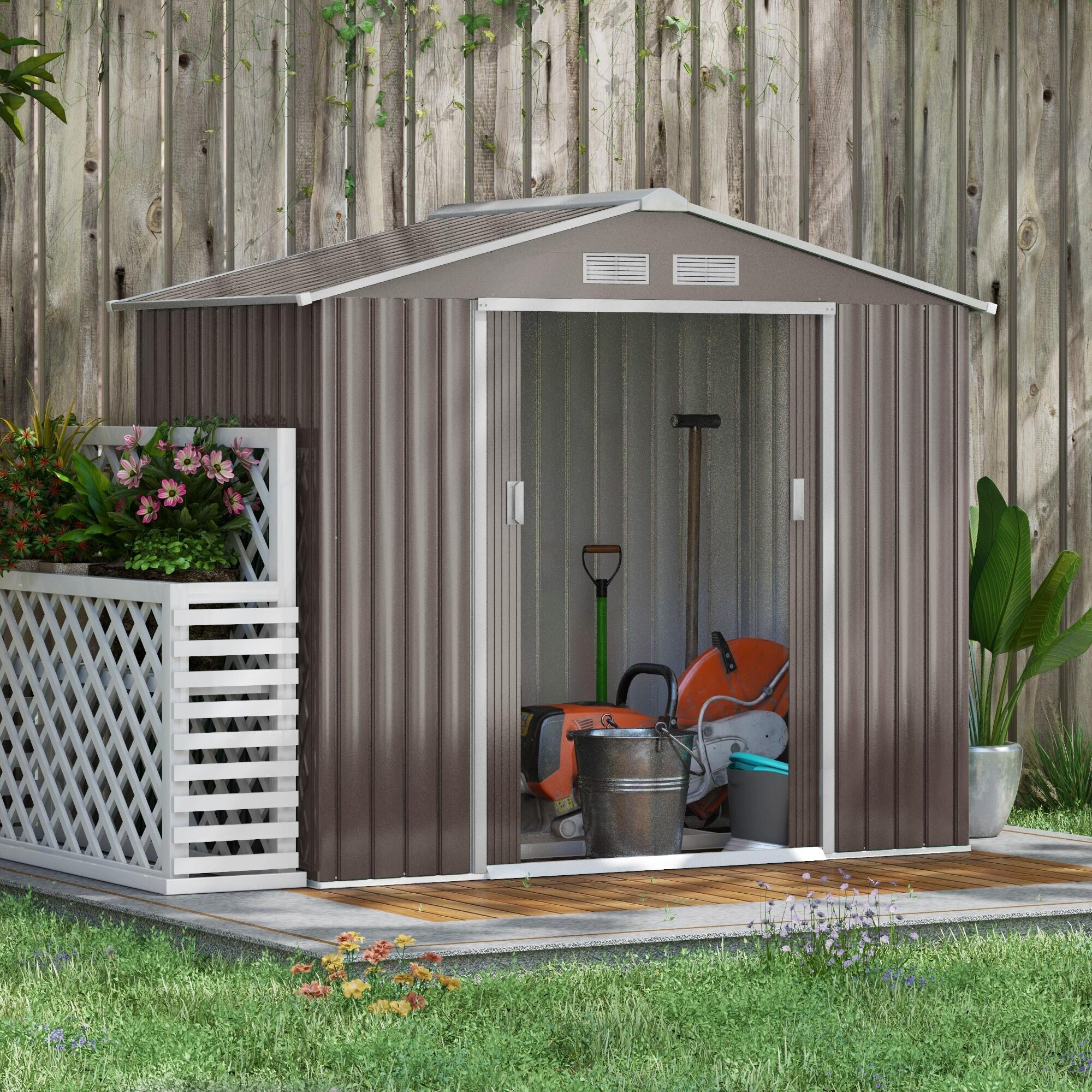 Caseta almacenamiento bicicletas Outsunny 213x130x185 cm Gris 2/7