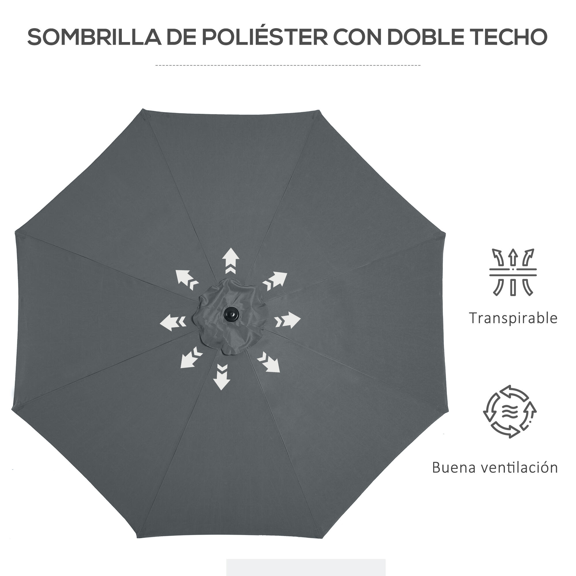 Chapéu de Sol de  Ø295x250cm Cinza escuro Outsunny 6/7