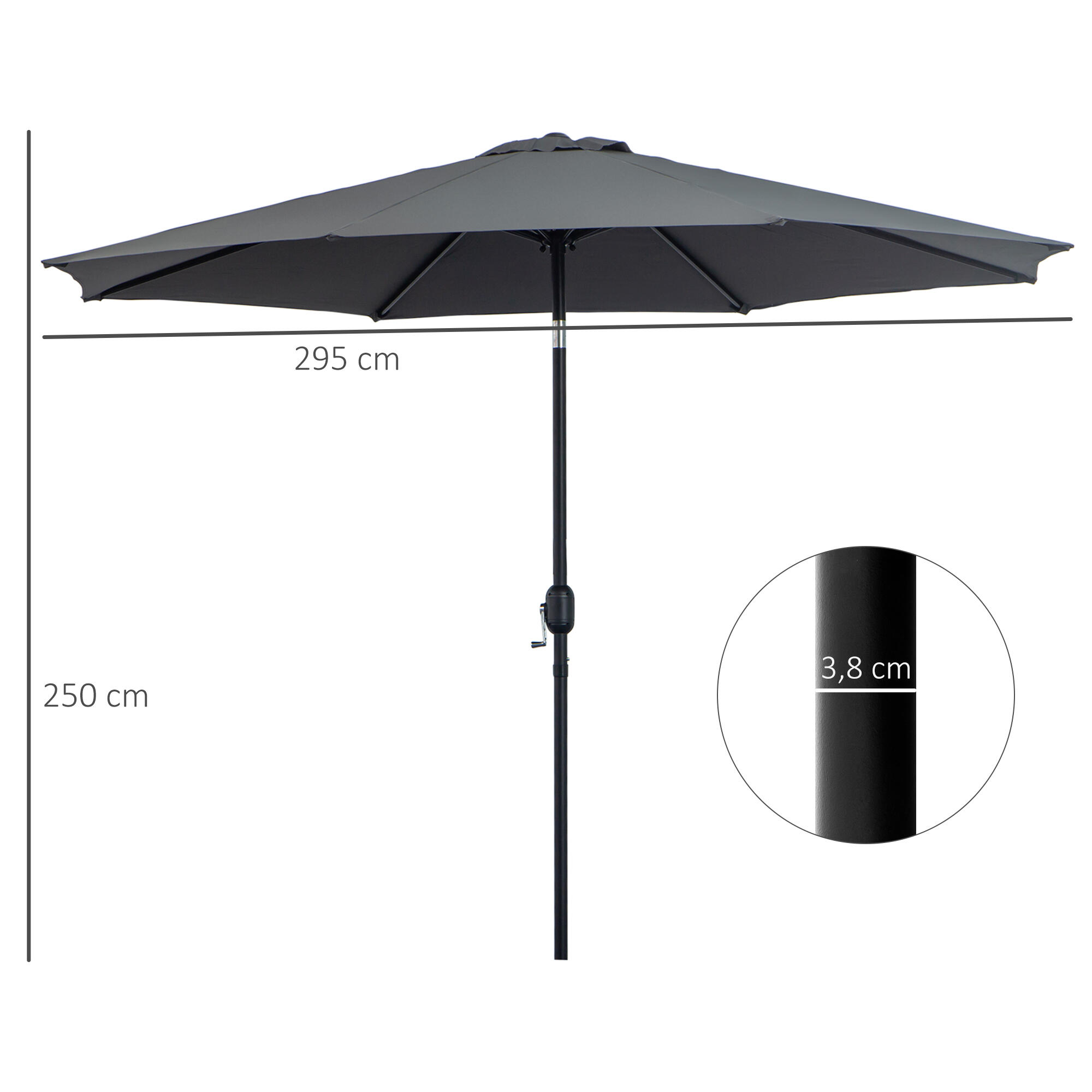 Chapéu de Sol de  Ø295x250cm Cinza escuro Outsunny 3/7