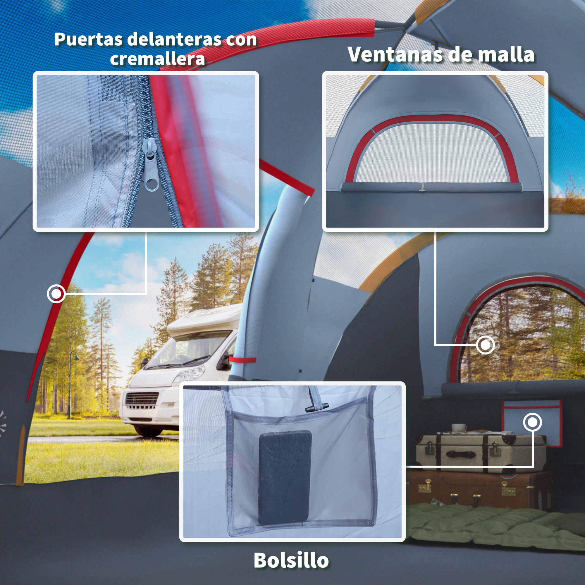Tienda de Campaña Familiar Outsunny 455x230x180 cm Gris 6/7