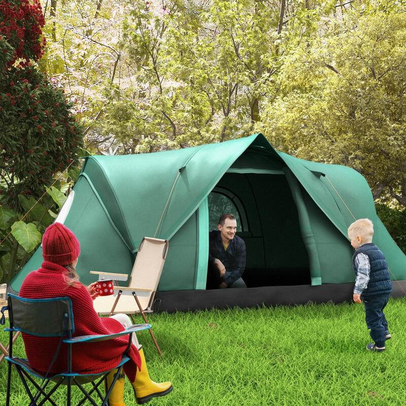 Outsunny Cort Camping 4 Persoane, Impermeabil PU3000mm, Fibră de Sticlă, Verde