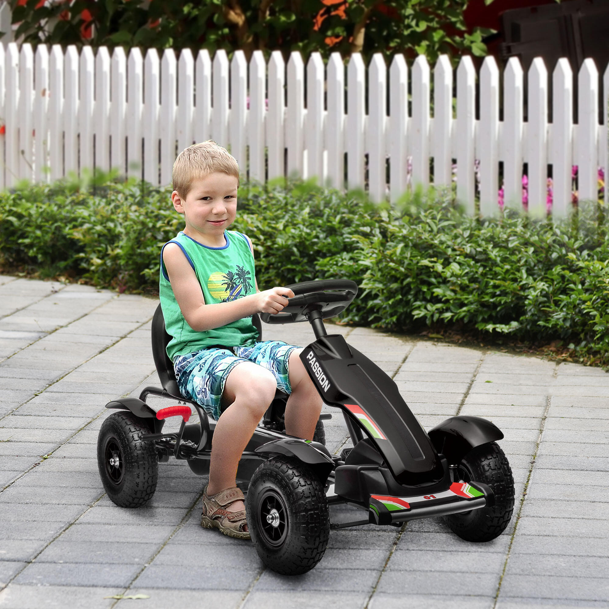 HOMCOM Go Kart a Pedali per Bambini 5-12 Anni in Plastica e Metallo Nero 2/7