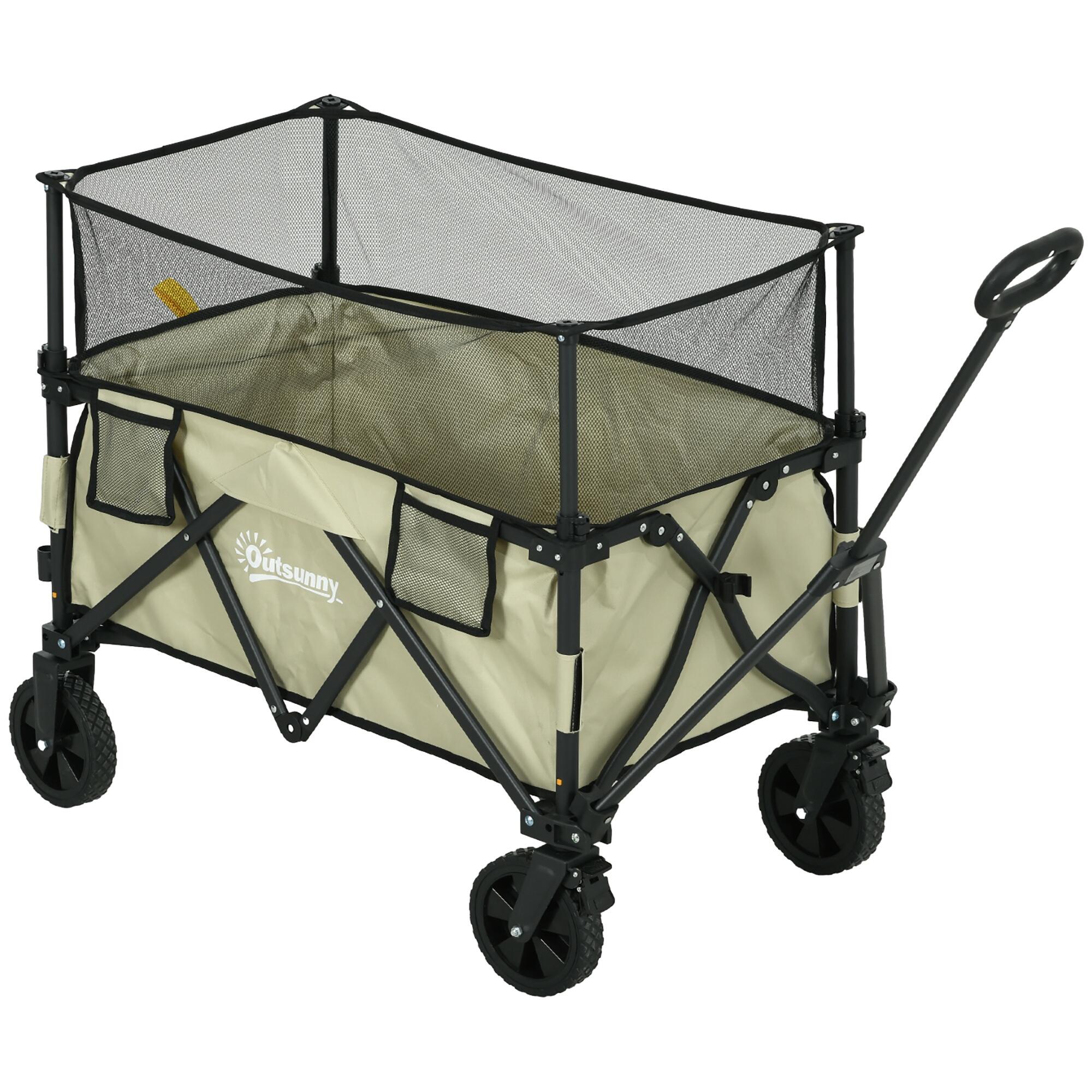 Carrinho de transporte dobrável 101x61x70-110 cm cáqui outsunny