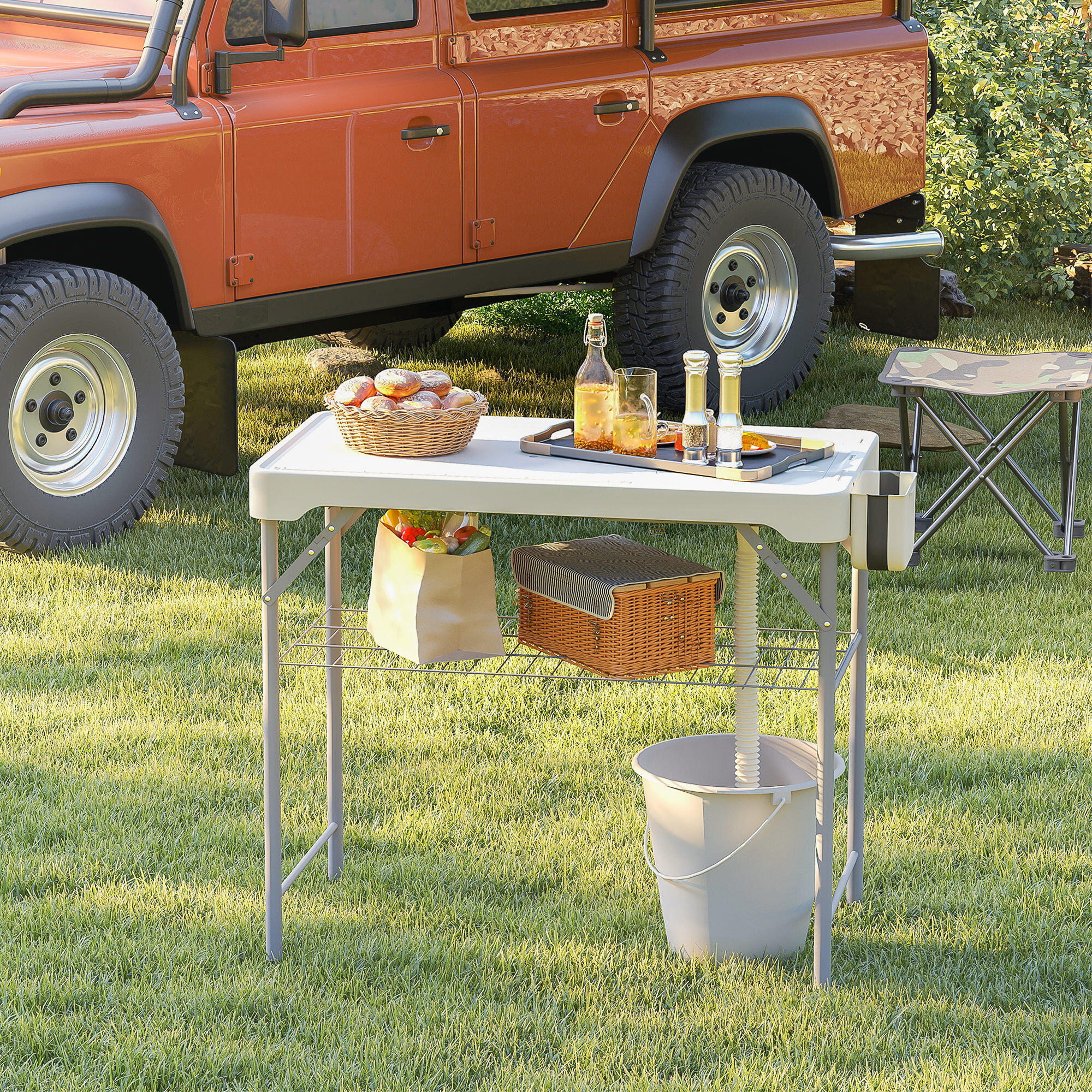 Mesa Plegable Camping Outsunny 108x58x92 cm Blanco 4/5