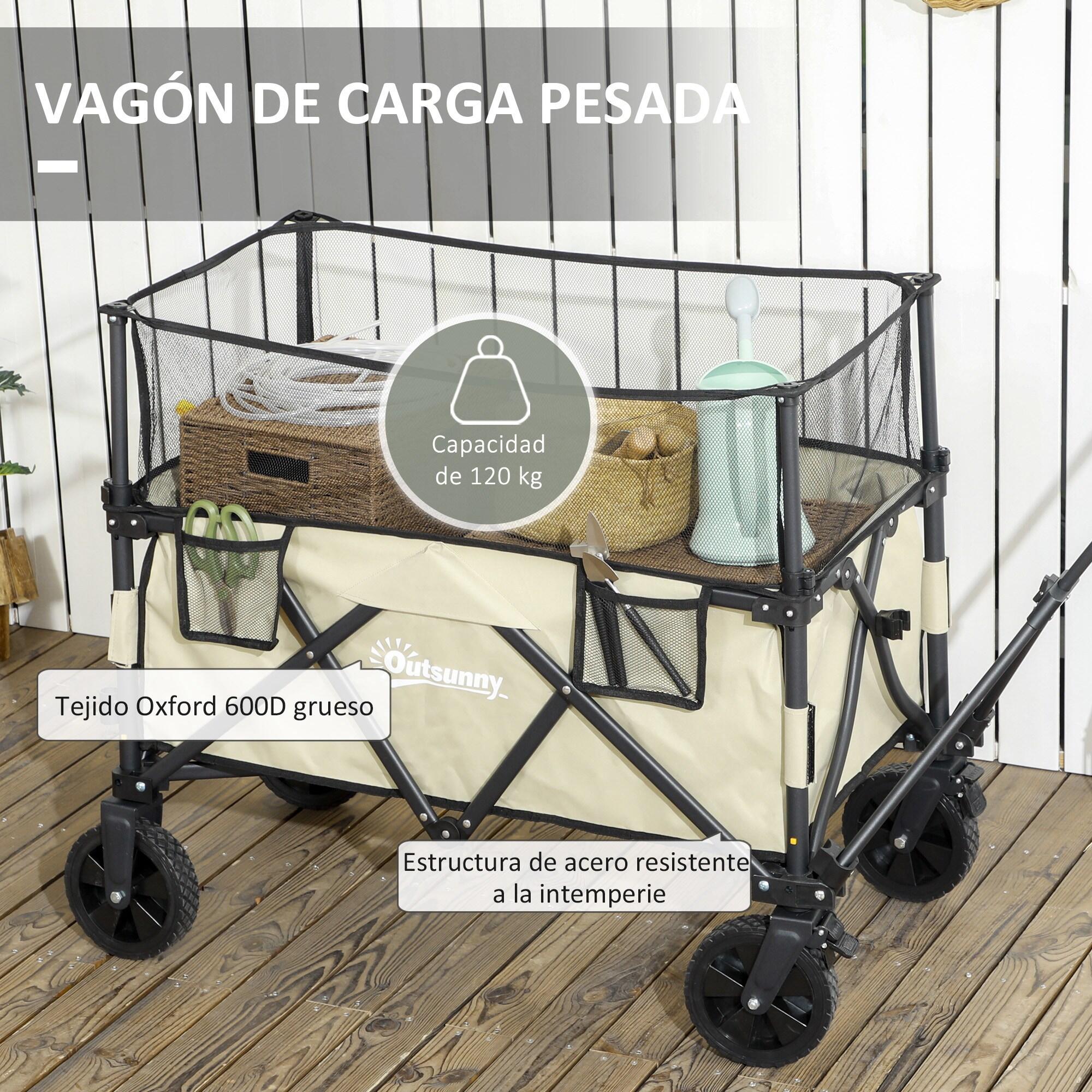 Carrinho de transporte dobrável 101x61x70-110 cm cáqui Outsunny 6/7
