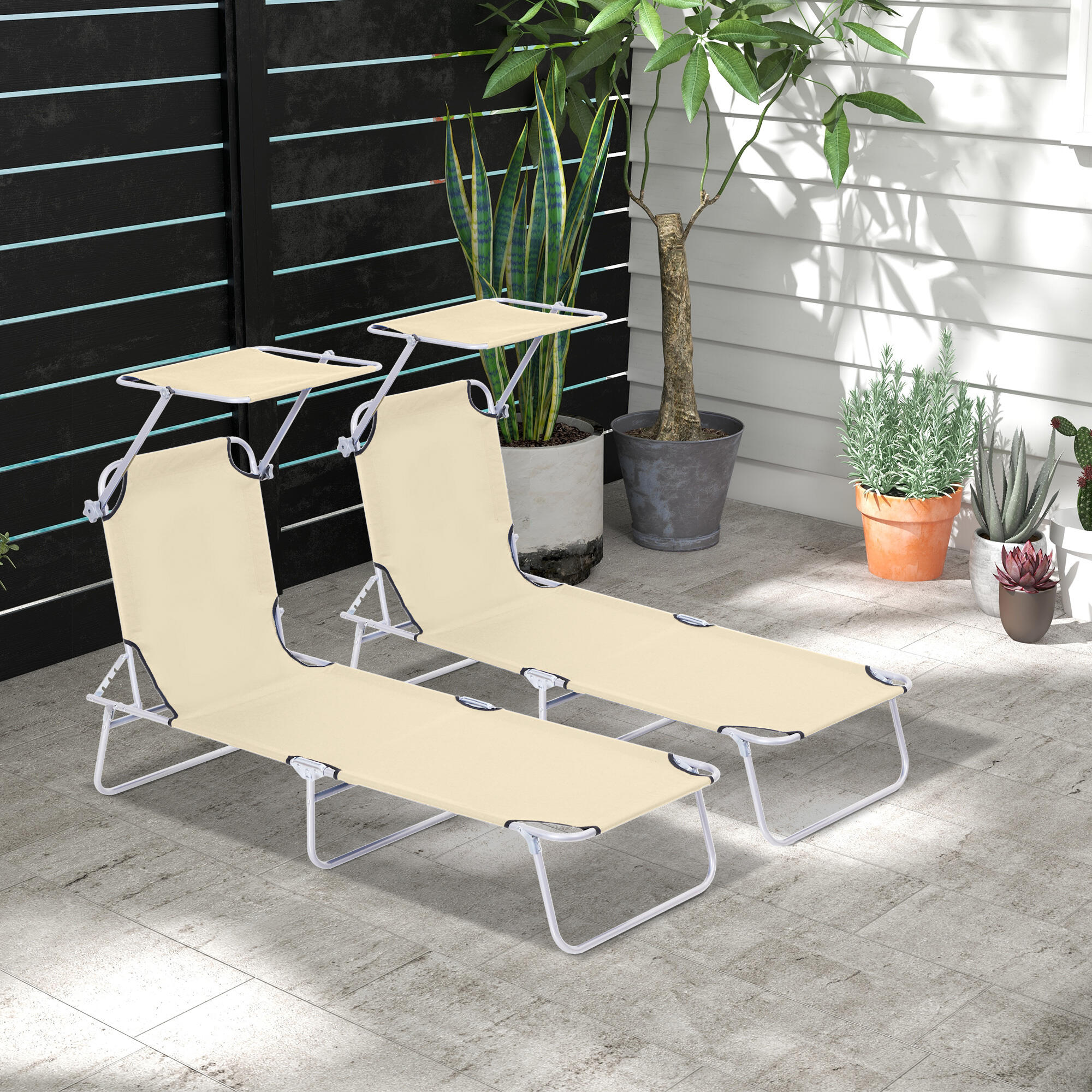 Tumbonas Plegables Outsunny 187x58x36 cm Beige 2/7
