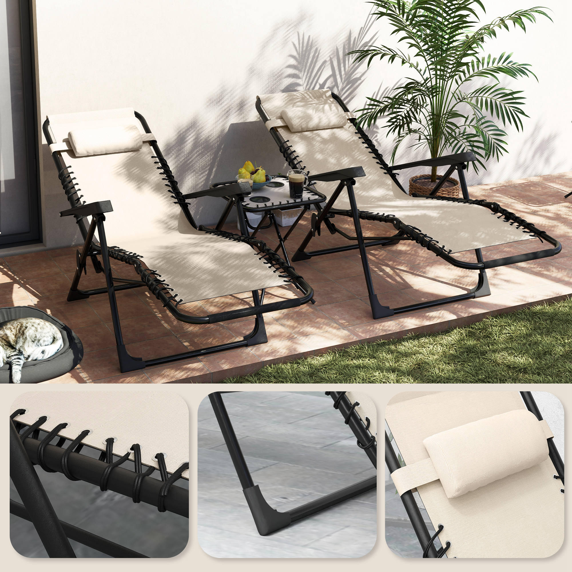 Conjunto de Tumbonas Outsunny 90x65x110 cm Beige 4/7