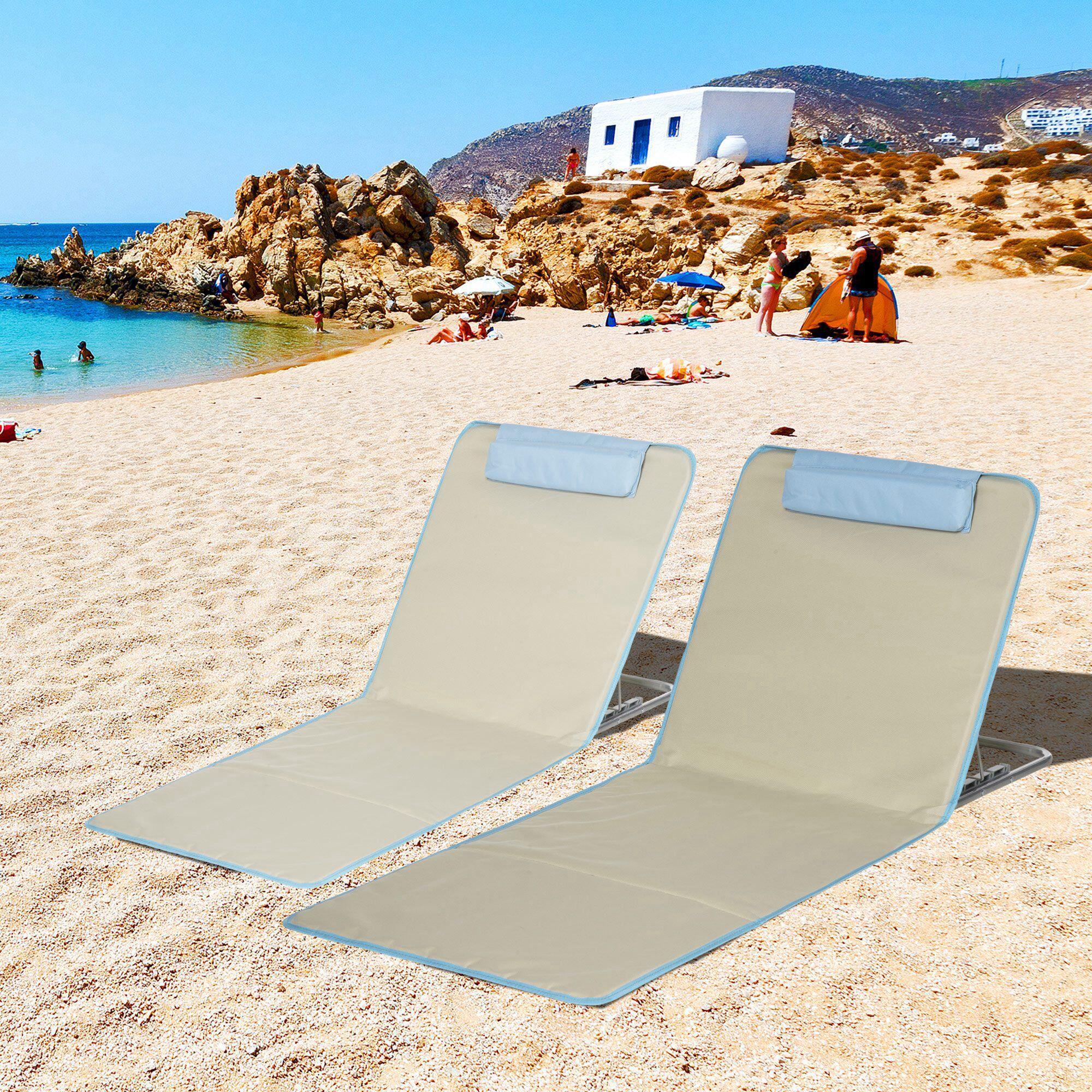Conjunto de 2 Passadeiras de Praia Dobráveis 124x53x37-50cm Bege e Azul Outsunny 2/7