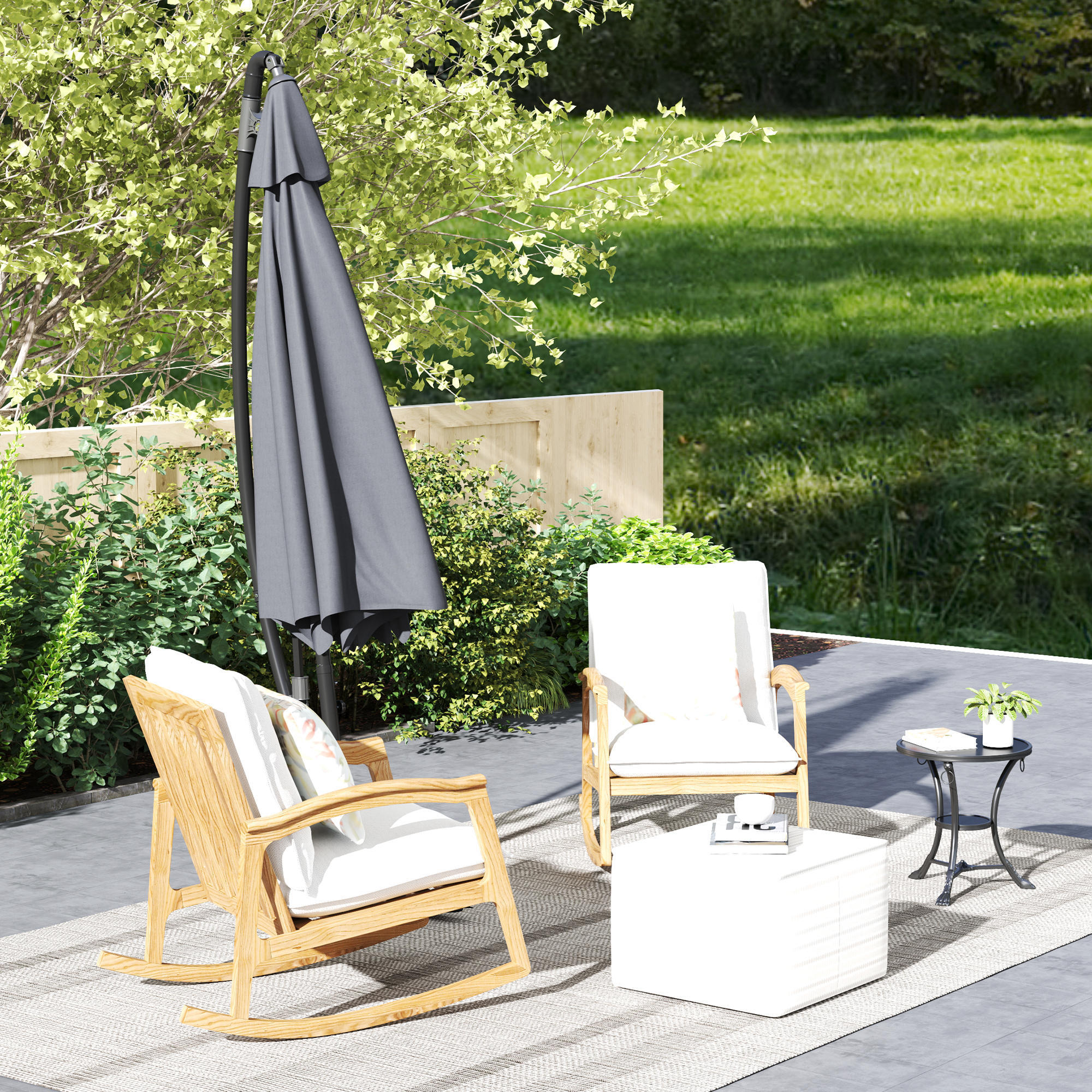 Parasol Excéntrico Outsunny 290x290x243 cm Gris Oscuro 4/8