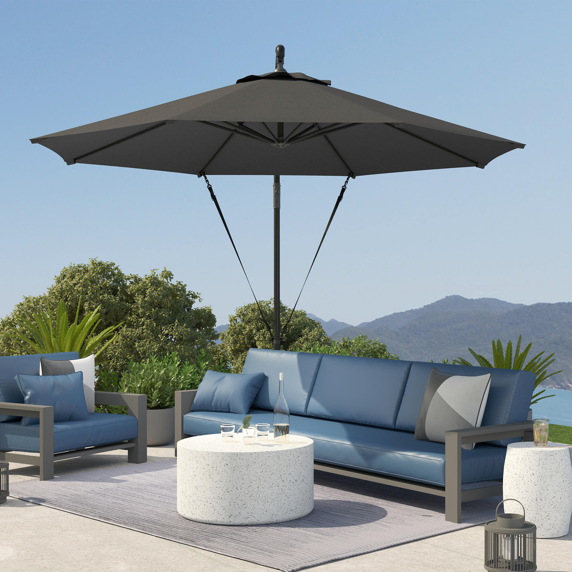 Parasol Excéntrico Outsunny 290x290x243 cm Gris Oscuro 5/8