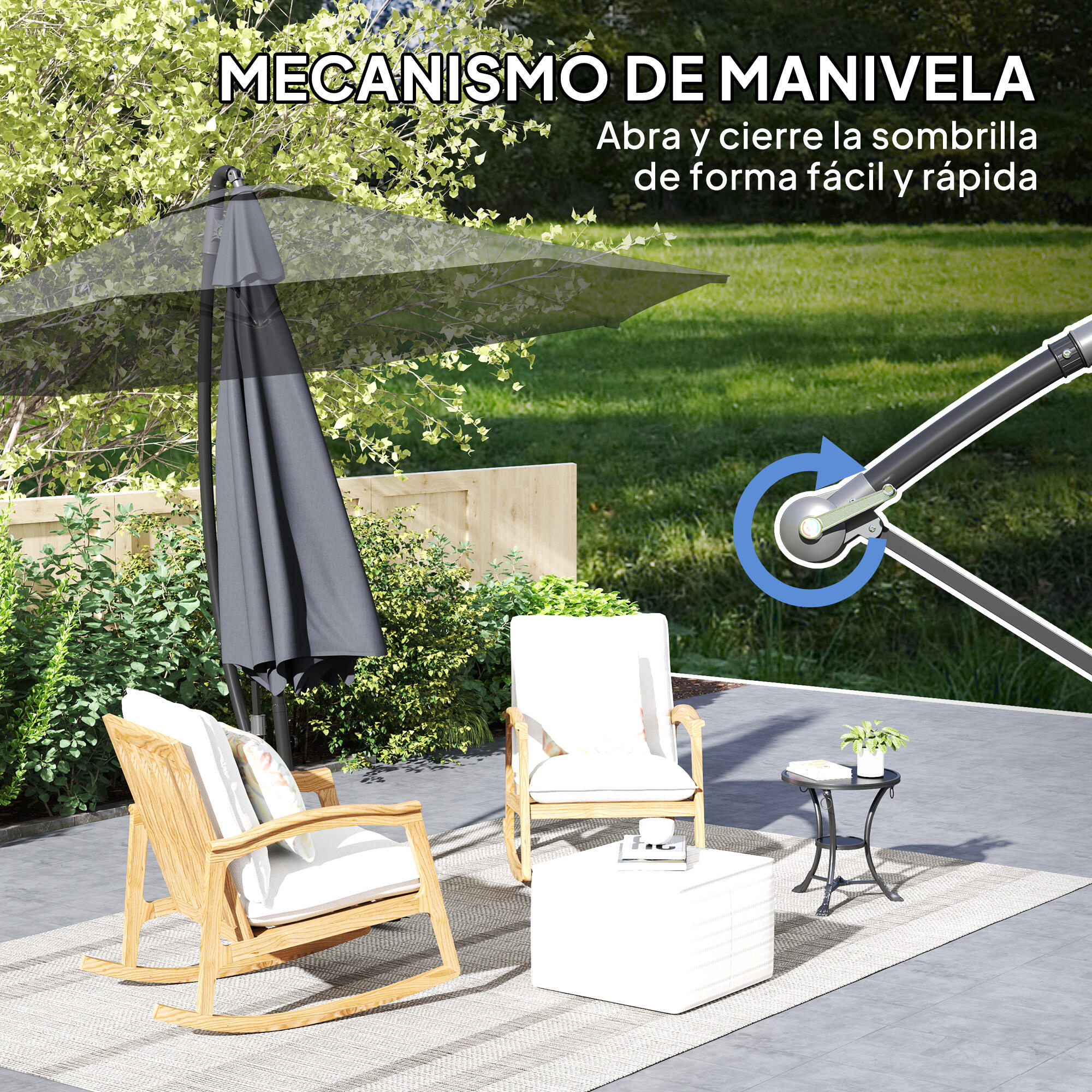 Parasol Excéntrico Outsunny 290x290x243 cm Gris Oscuro 6/8