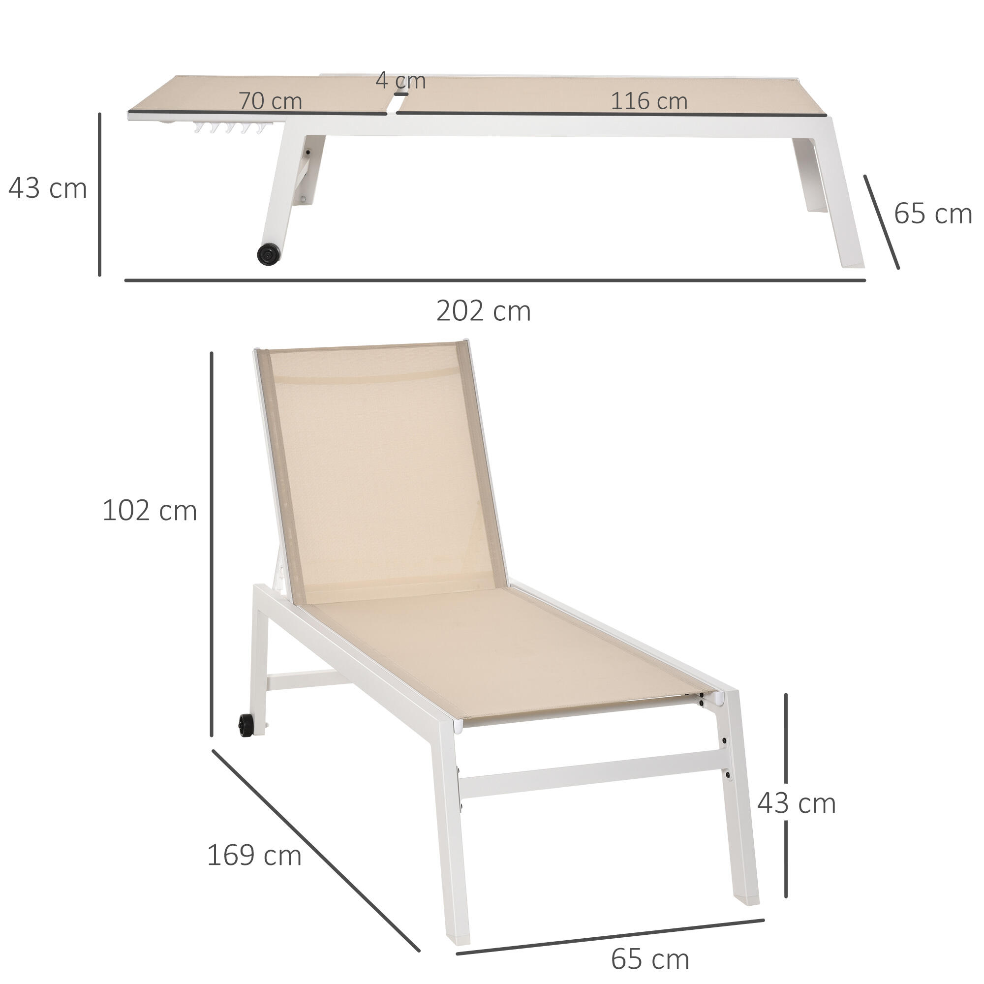 Tumbona Reclinable Outsunny 169x65x102 cm Beige 3/7
