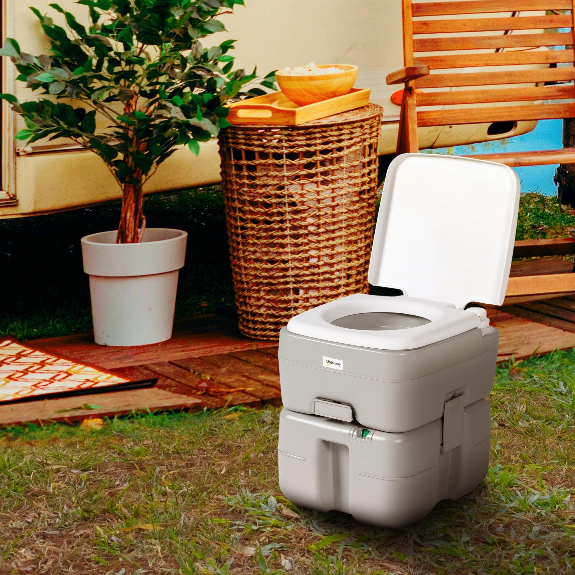 Inodoro Portátil Outsunny 33x40x43 cm Gris 2/7