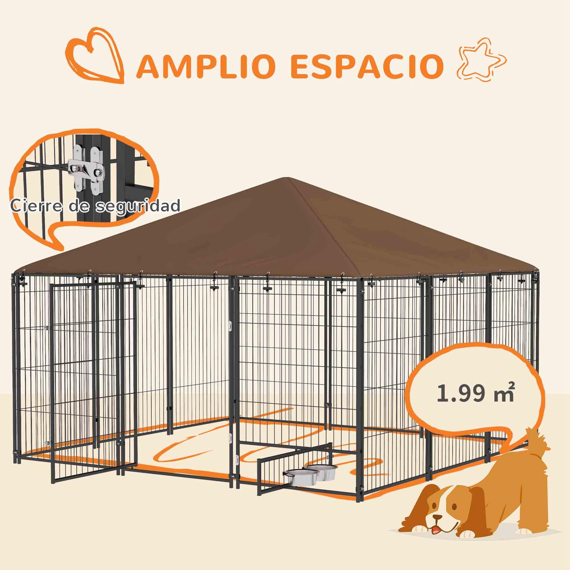 Parque para cães 211x211x151 cm preto e marrom PawHut 6/7