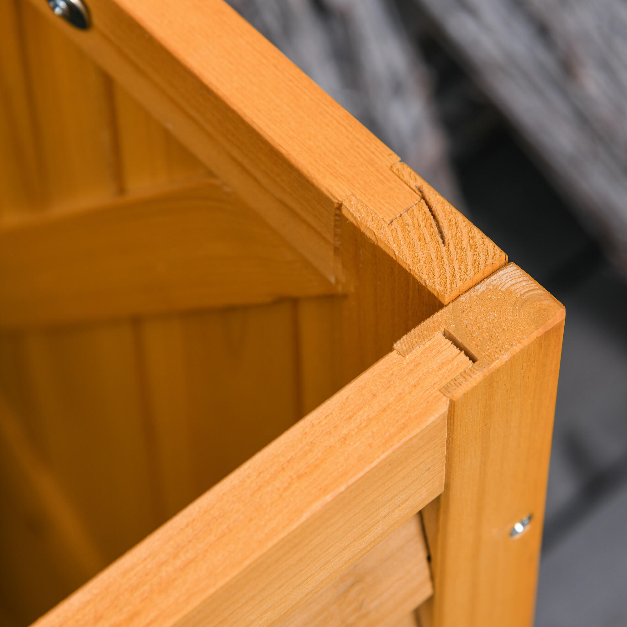 Baúl de madera exterior con tapa abrible Outsunny 127x56x60 cm blanco 5/7