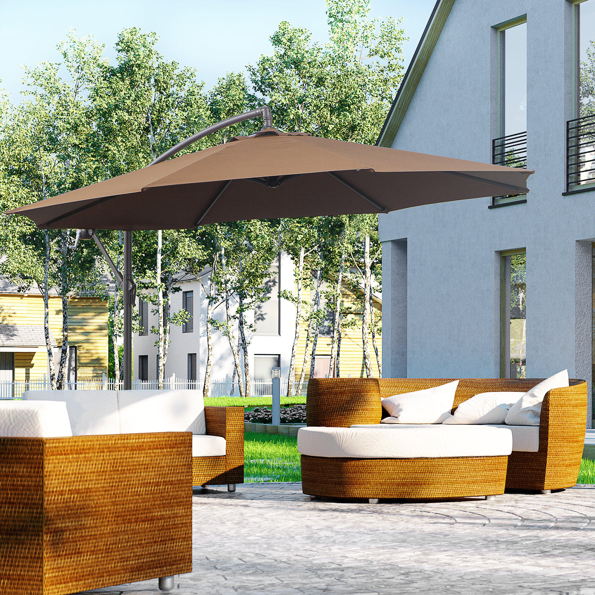 Chapéu de sol ø300x250cm café Outsunny 2/7