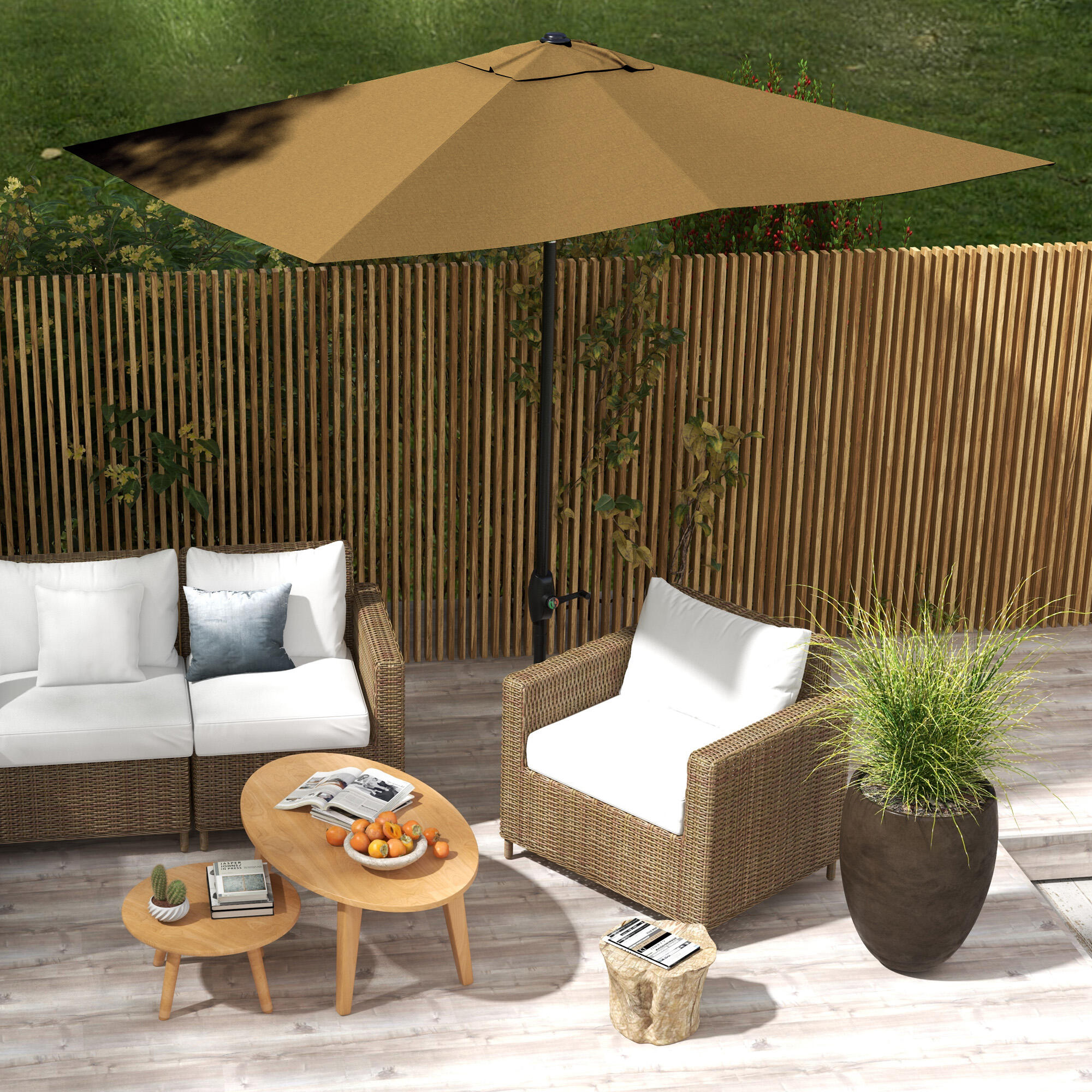Sombrilla de aluminio inclinable UV50+ Outsunny 200x300x248 cm café 6/8