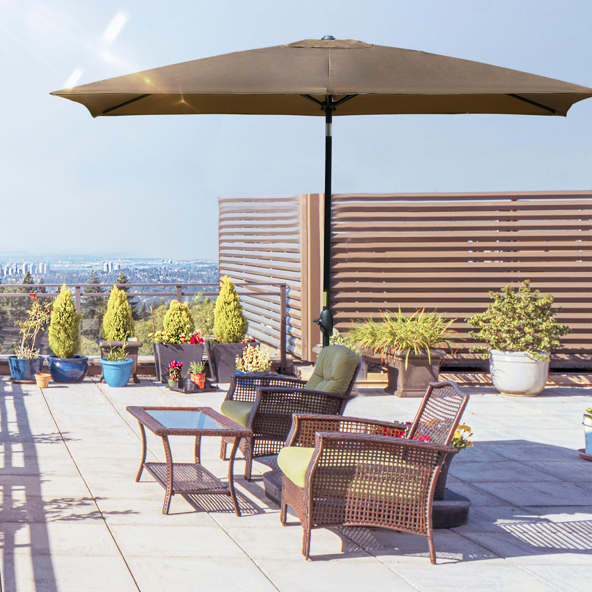 Sombrilla de aluminio inclinable UV50+ Outsunny 200x300x248 cm café 2/8