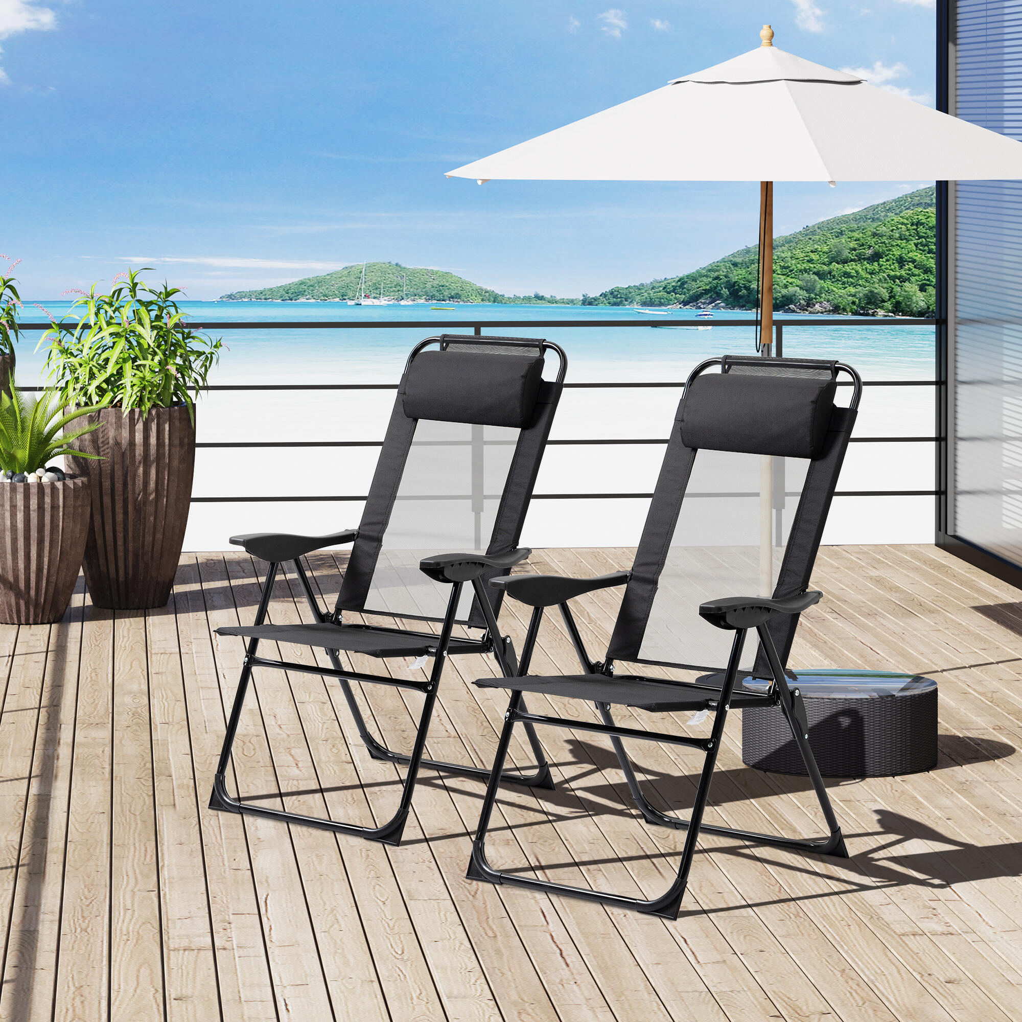 Sillas de Camping Outsunny 62x70x109 cm Negro 2/7