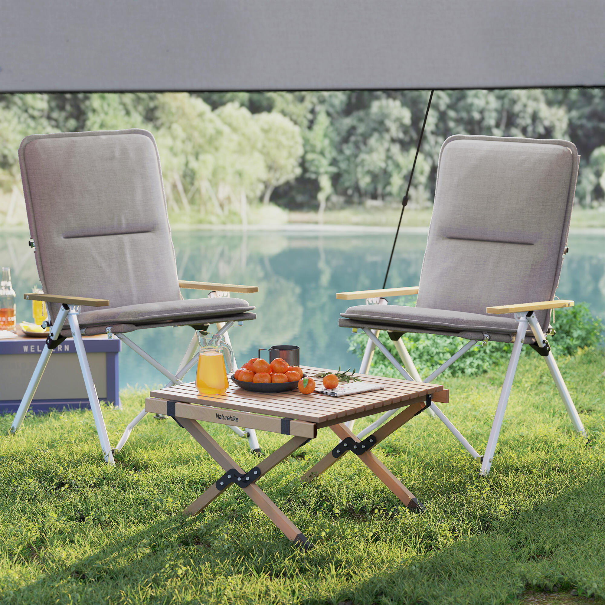 Sillas de Camping Outsunny 59x67x96 cm Gris Claro 4/7