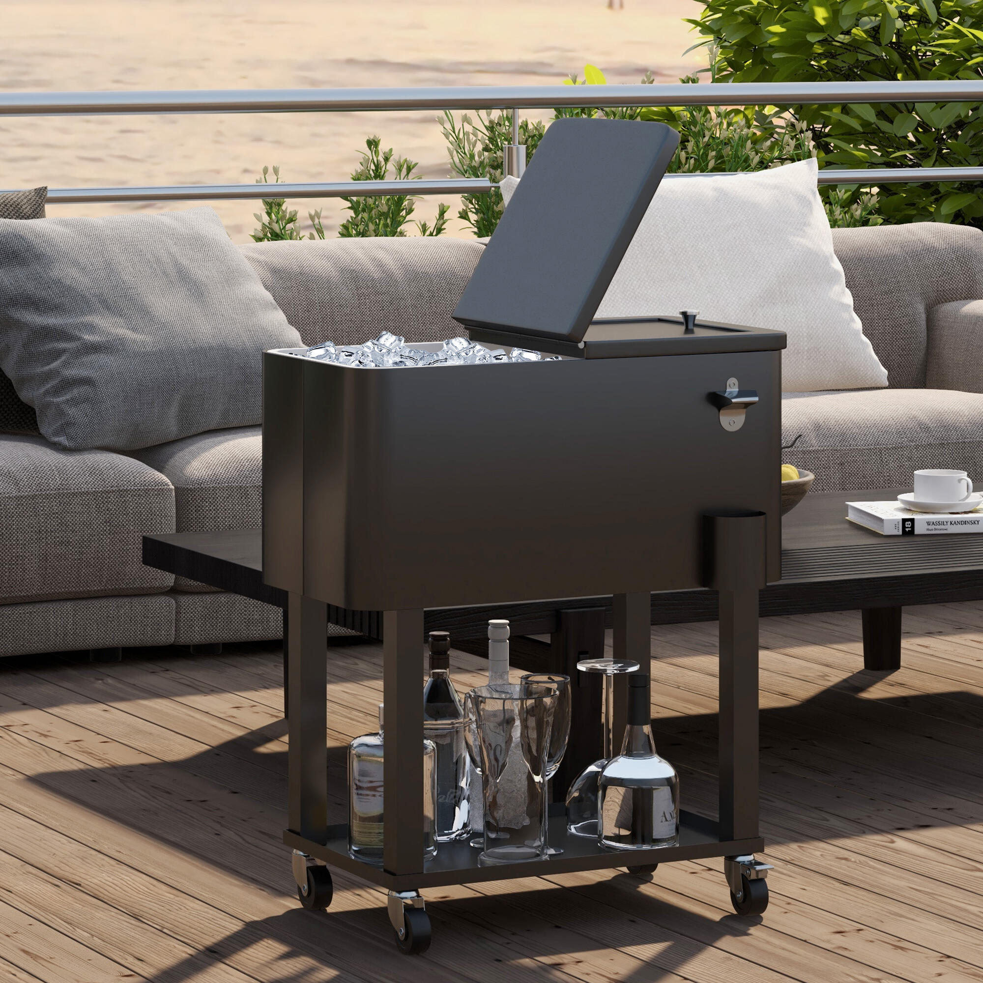 Carro Nevera Outsunny 67x35x80 cm Negro 2/7