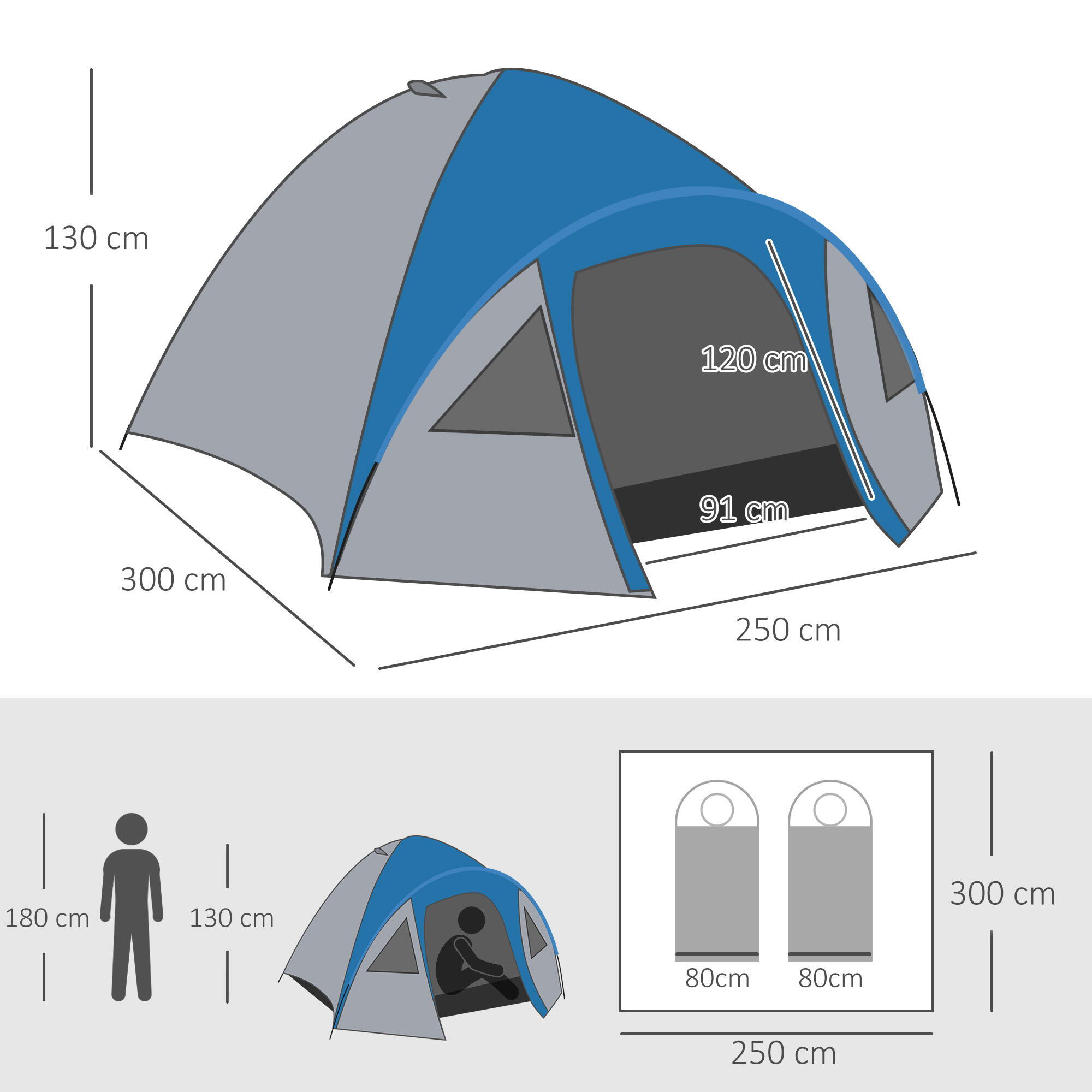 Tenda de campismo cinza e azul Outsunny 3/7