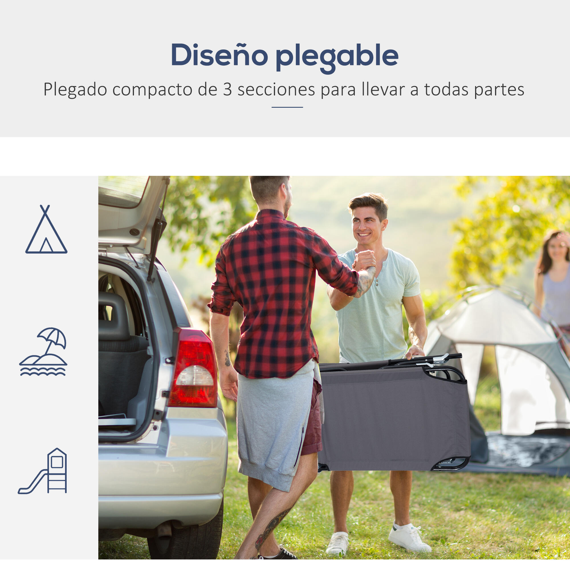 Tumbona Plegable Outsunny 190x56x28 cm Gris 6/7
