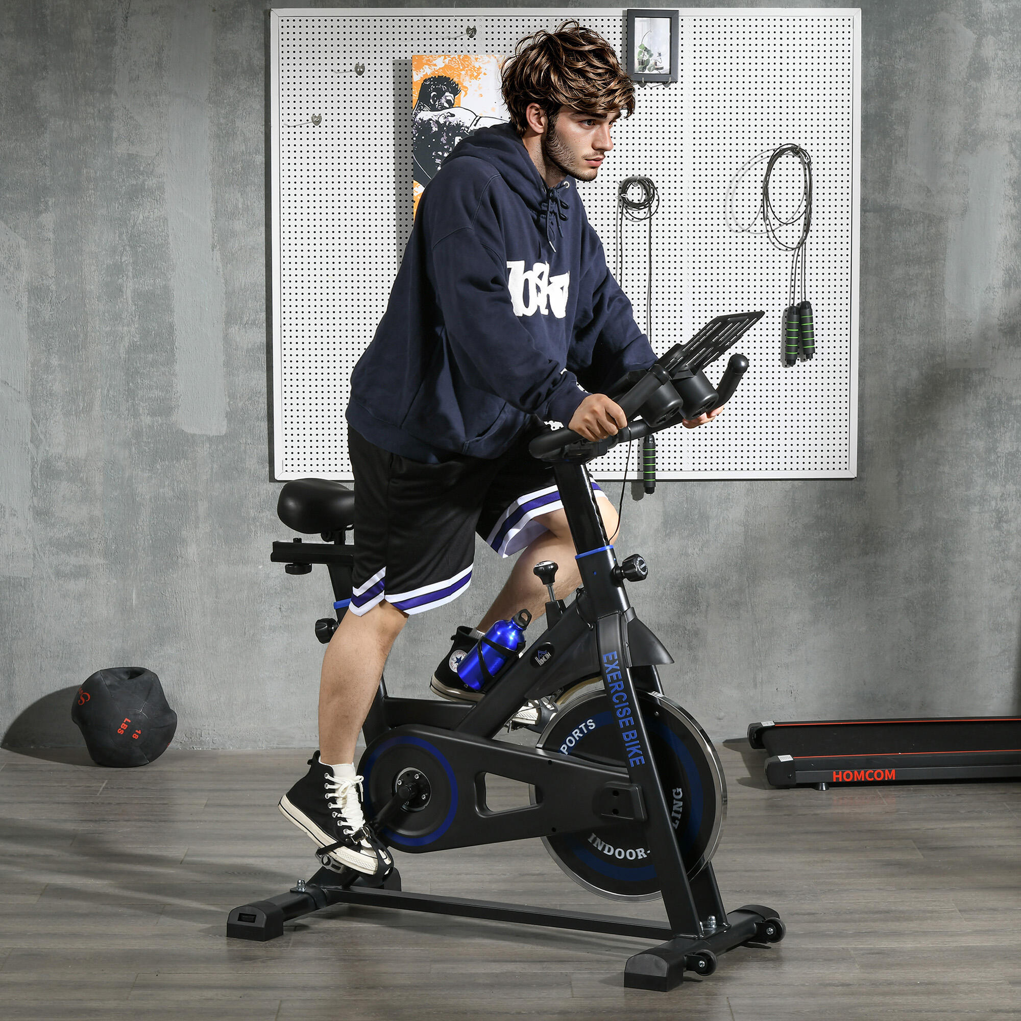 Bicicleta Estática HOMCOM 103x53x114 cm Azul 2/7