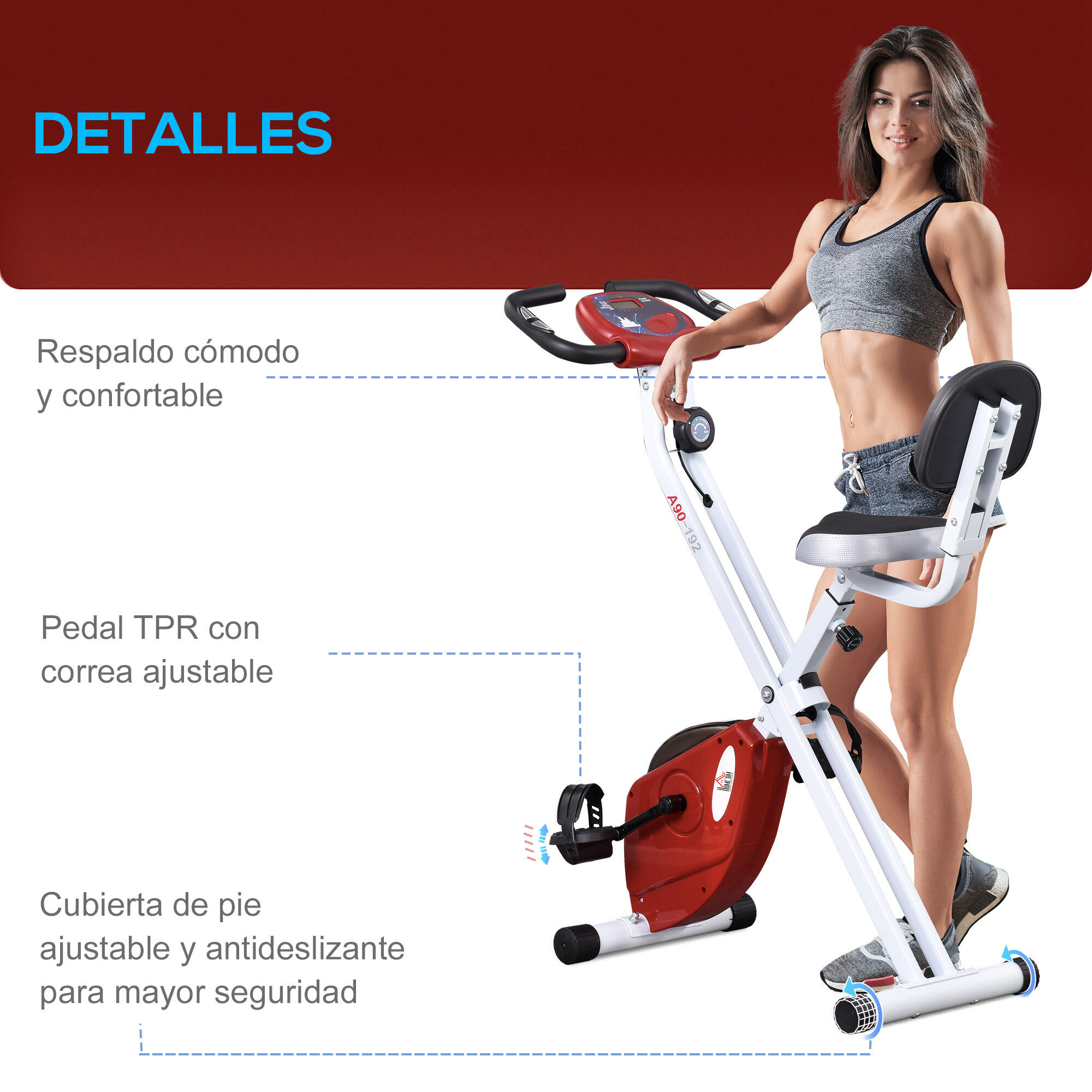 Bicicleta Estática Dobrável 43cmx97cmx109cm Vermelho e Branco HOMCOM 6/7