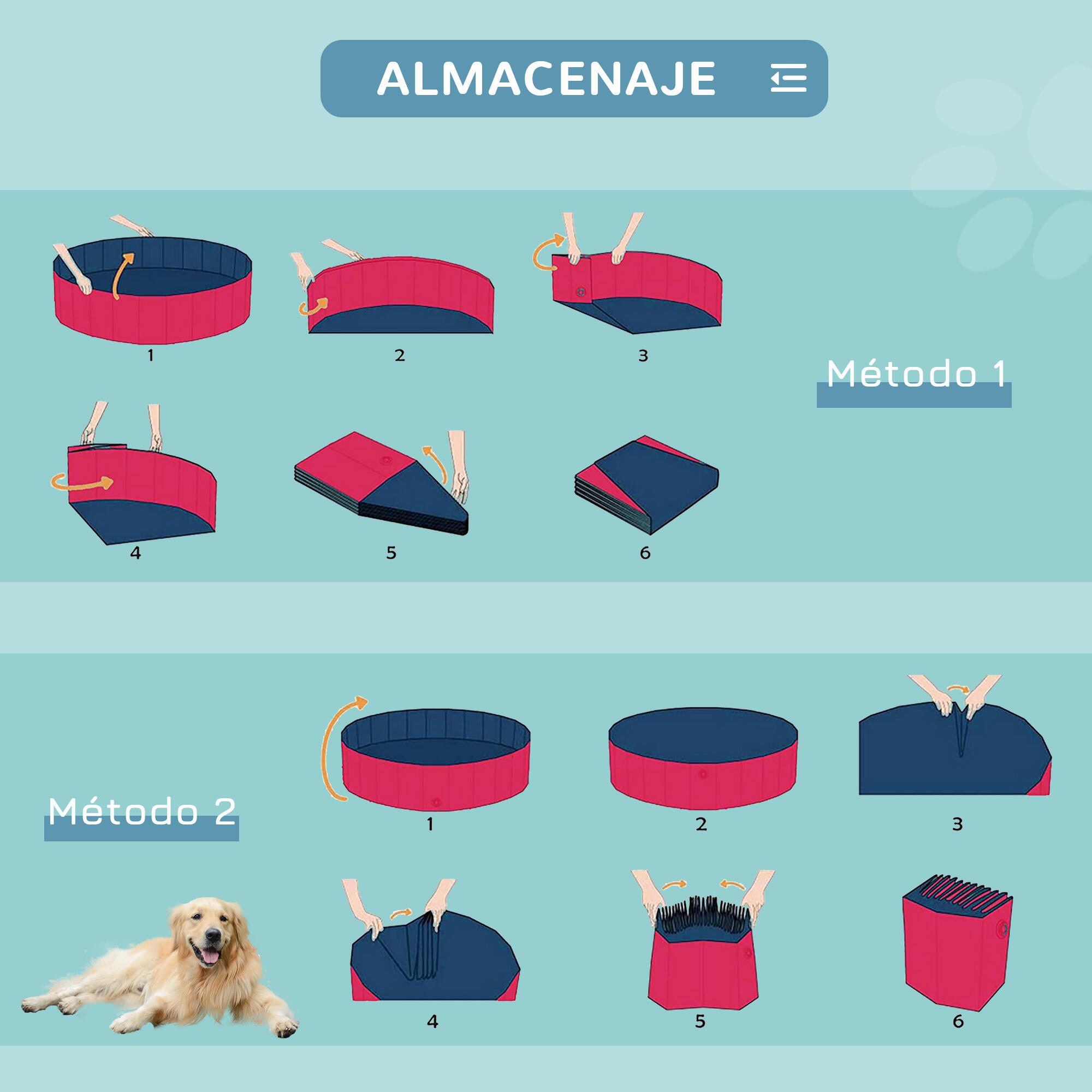 Piscina para Mascotas PawHut Ø140x30cm Rojo 6/7