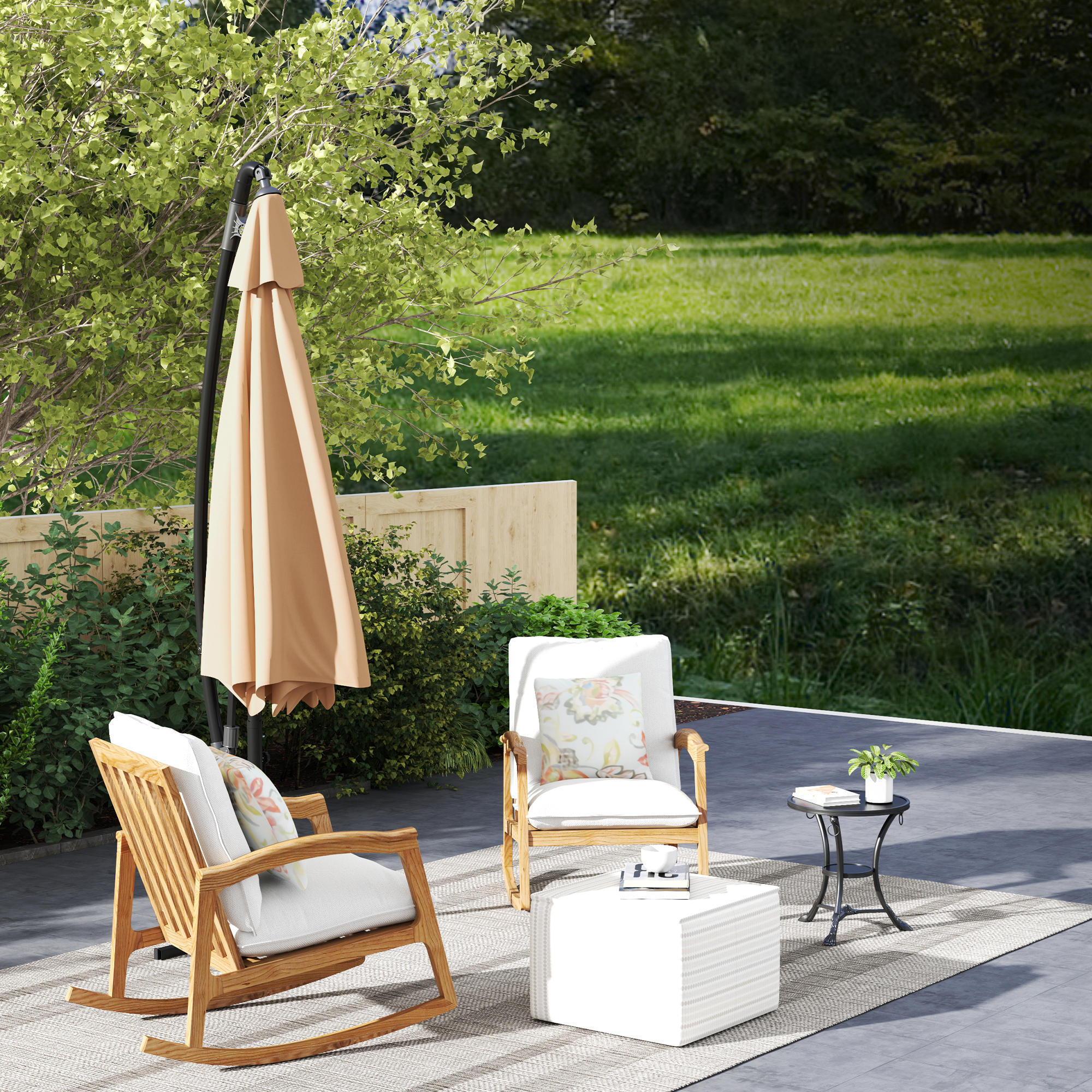 Parasol Excéntrico Outsunny 290x290x243 cm Caqui 4/8