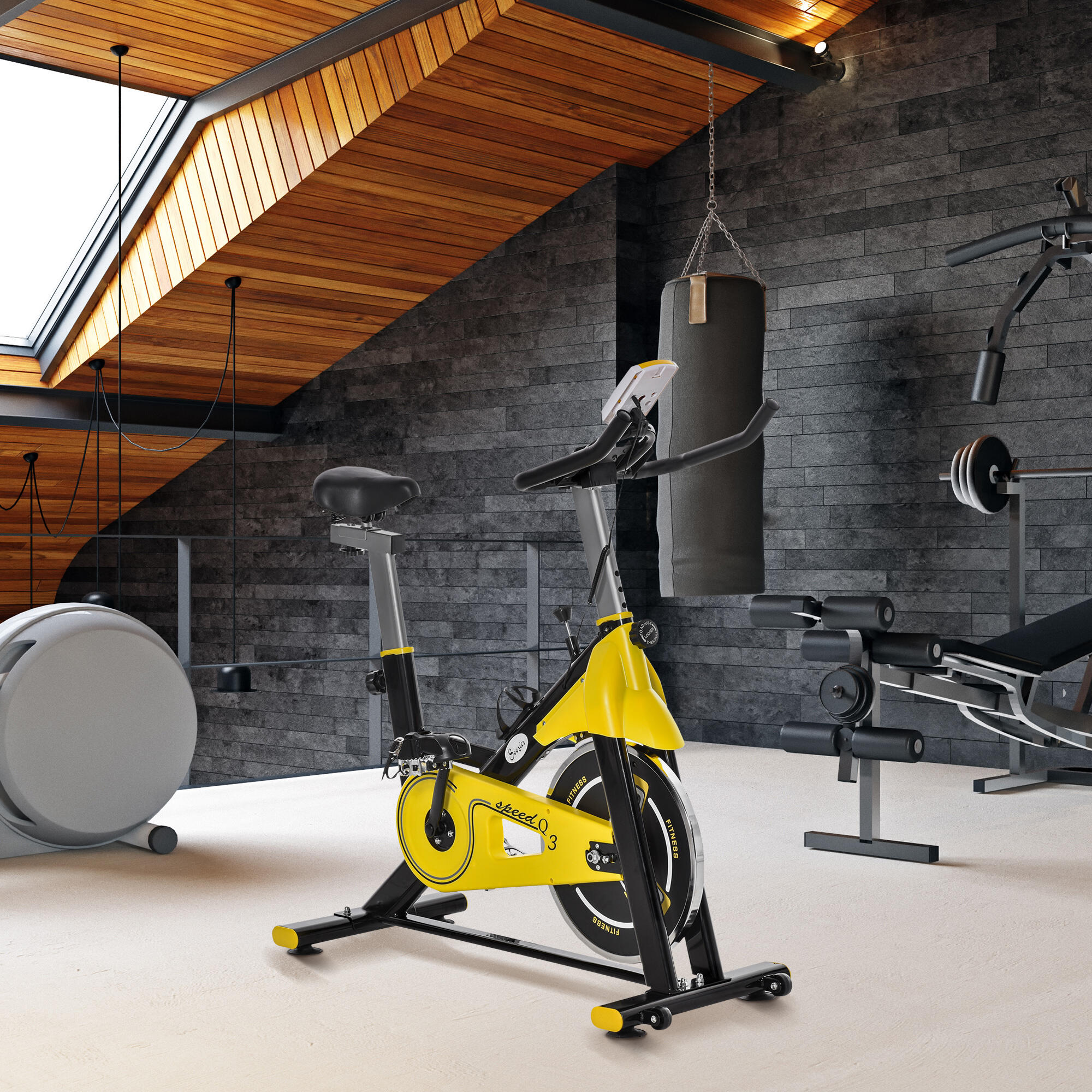 Bicicleta estática 45,5x100x101-113 cm amarelo e preto HOMCOM 2/7